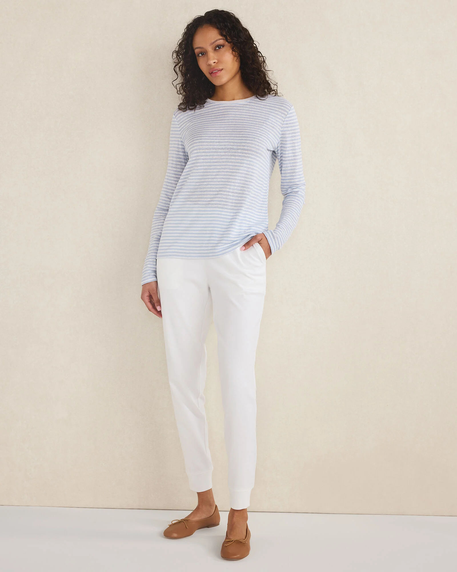 Linen Stripe Long Sleeve Crewneck Tee