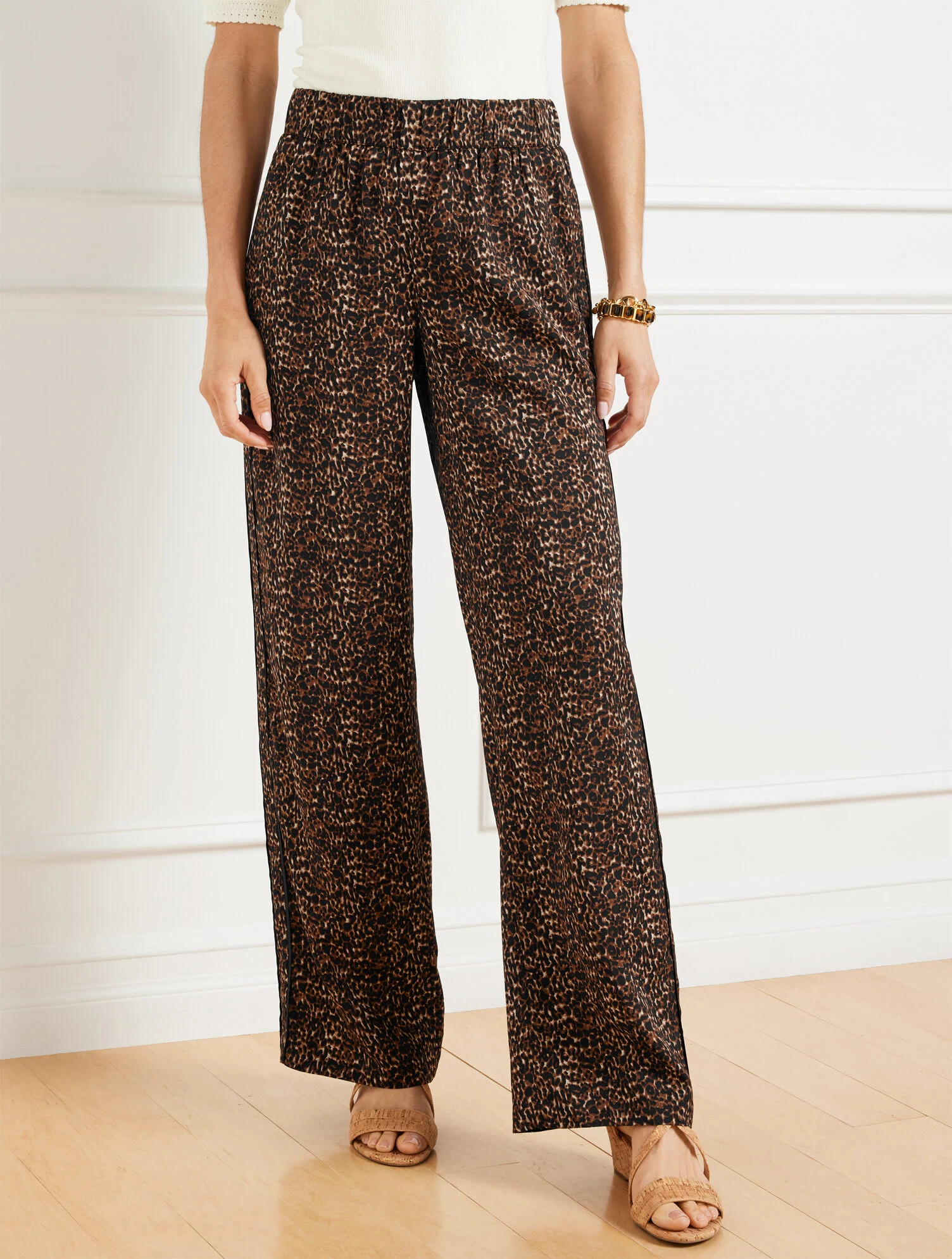 Wide Leg Pull-On Pants - Delicate Leopard