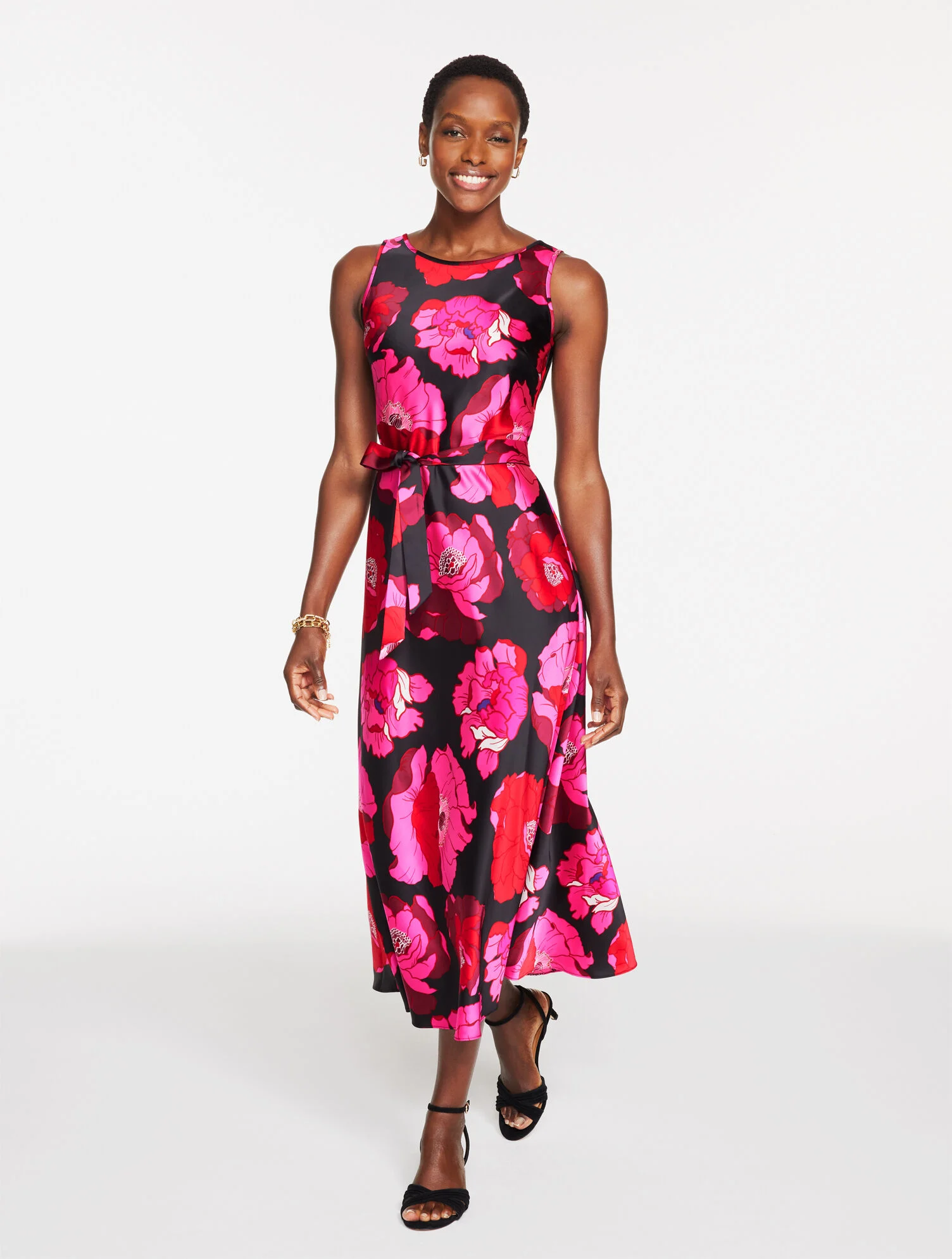Satin Midi Dress - Blooming Floral