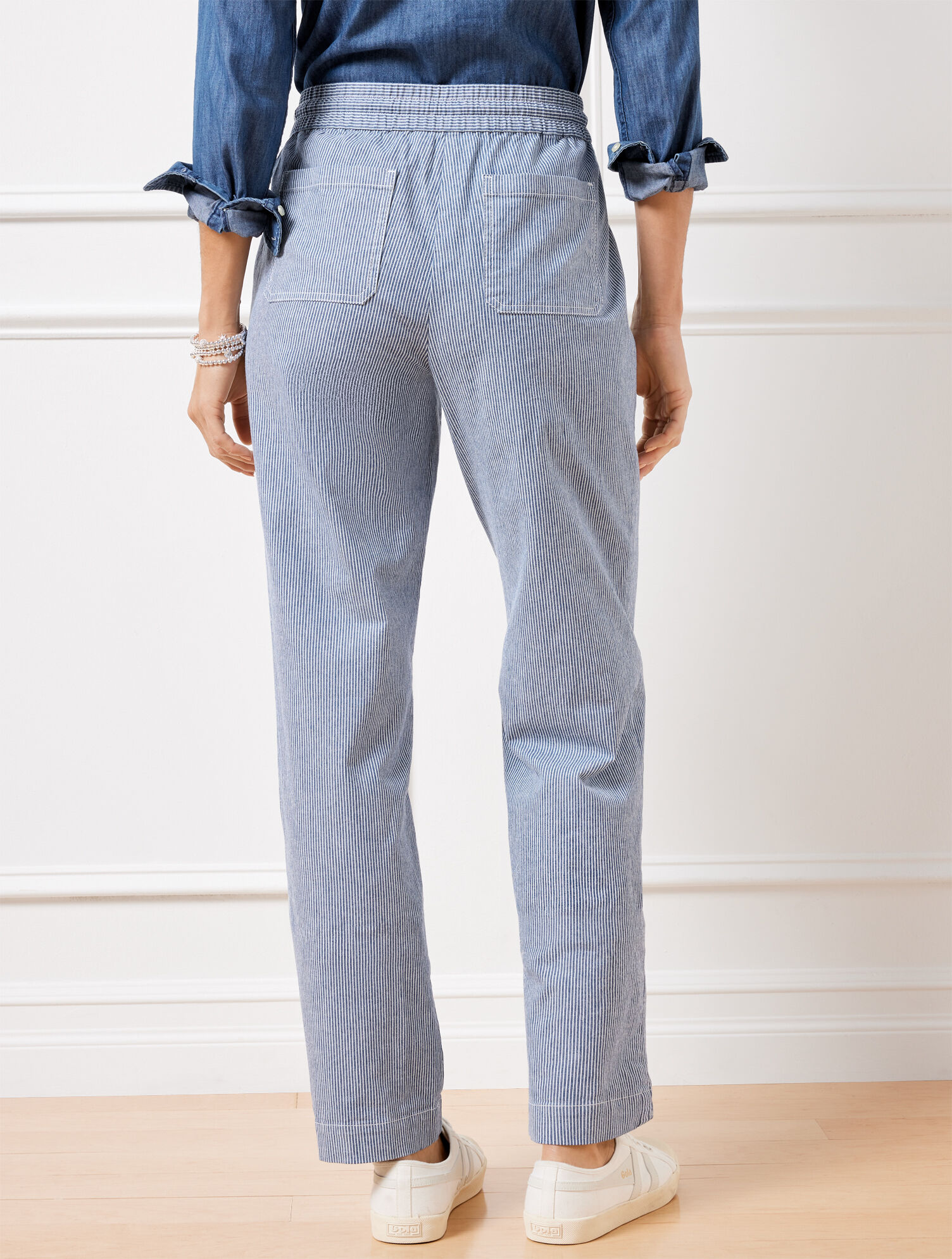 Straight Leg Drawstring Pants - Railroad Stripe