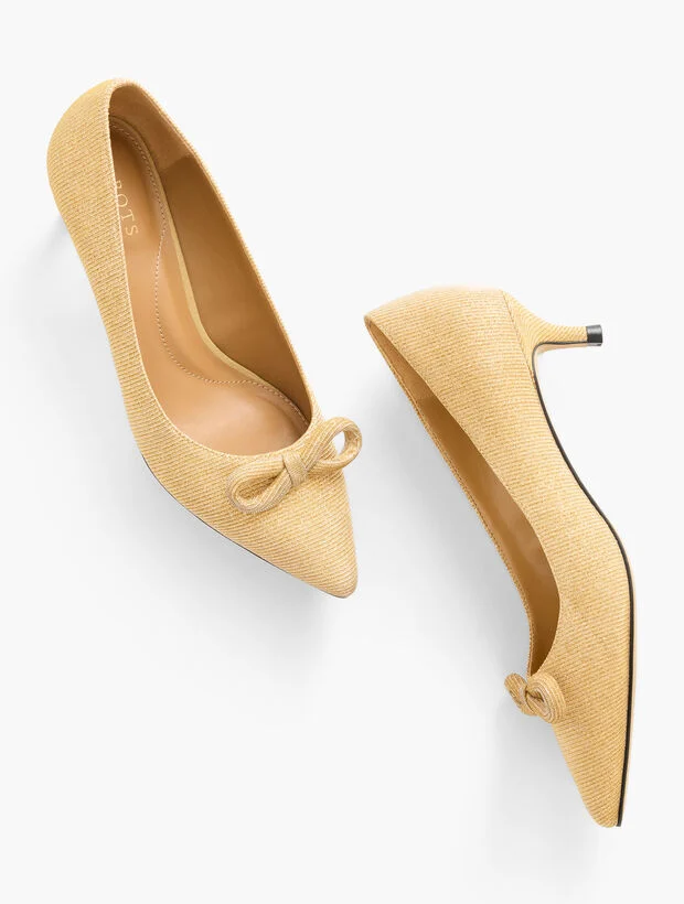 Sylvie Bow Kitten Heel Pumps - Metallic Stripe