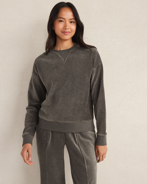 Corded Velour Crewneck Pullover