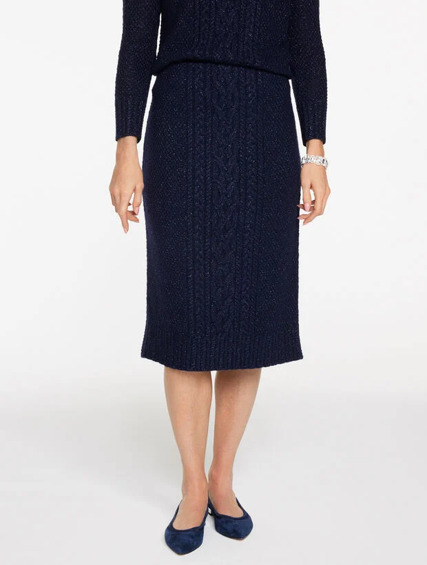 Metallic Mixed Cable Midi Skirt