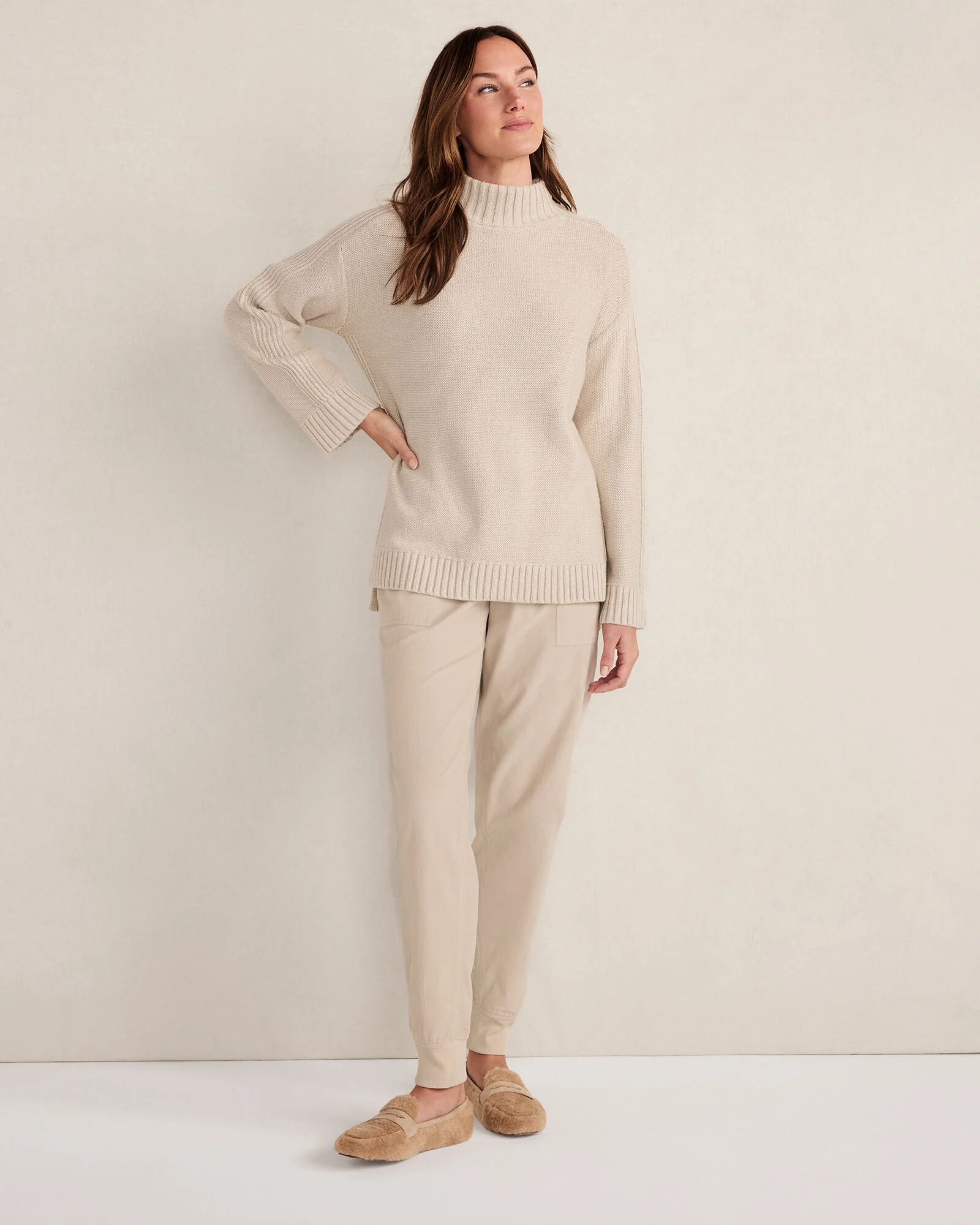 Cotton Blend Mockneck Sweater