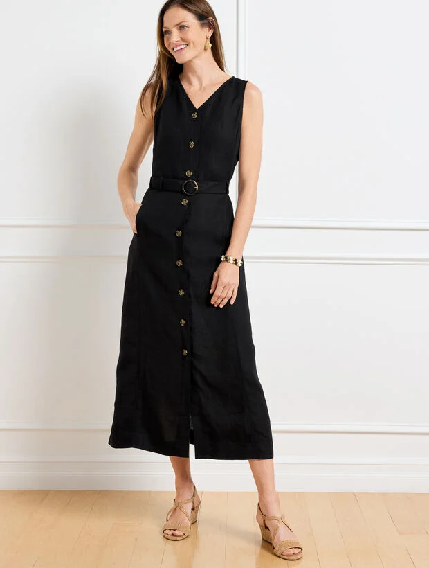 Sleeveless Linen Shirtdress - Black