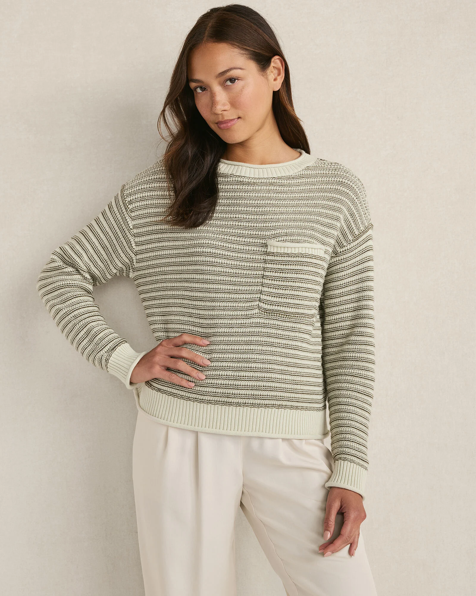 Organic Cotton Linear Stitch Crewneck Sweater