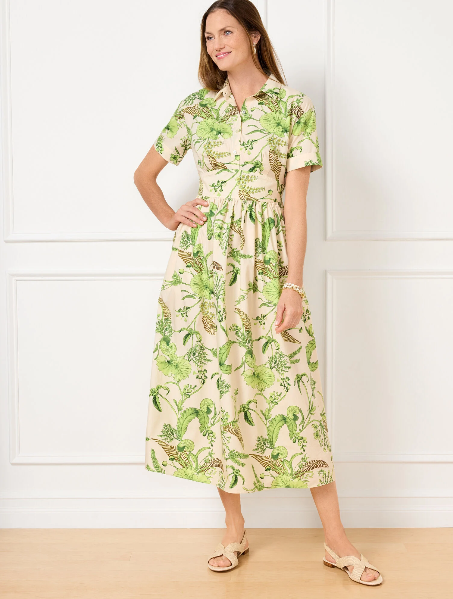 Modern Poplin Smocked Midi Dress - Branching Floral