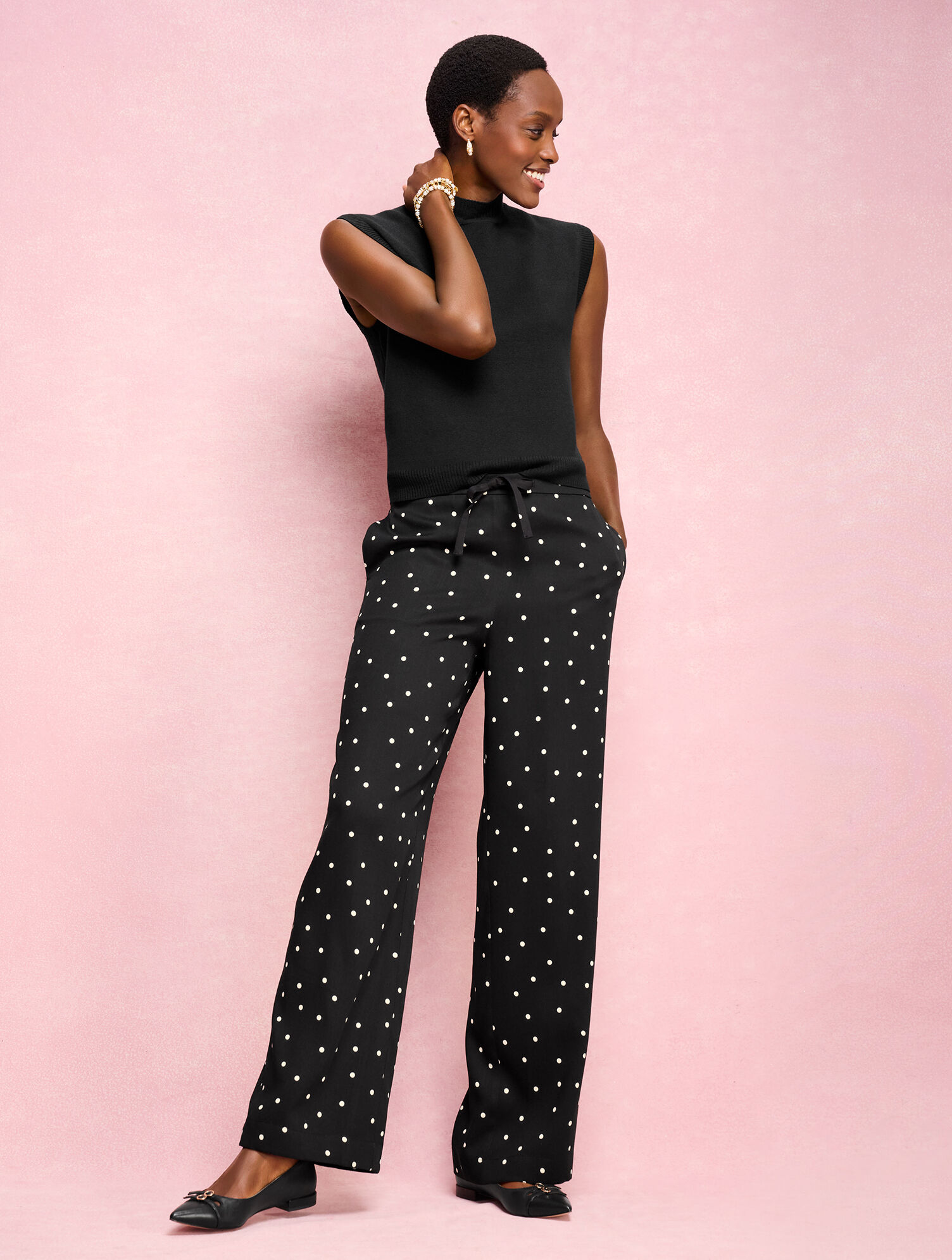 Wide Leg Pull-On Pants - Luminous Dots