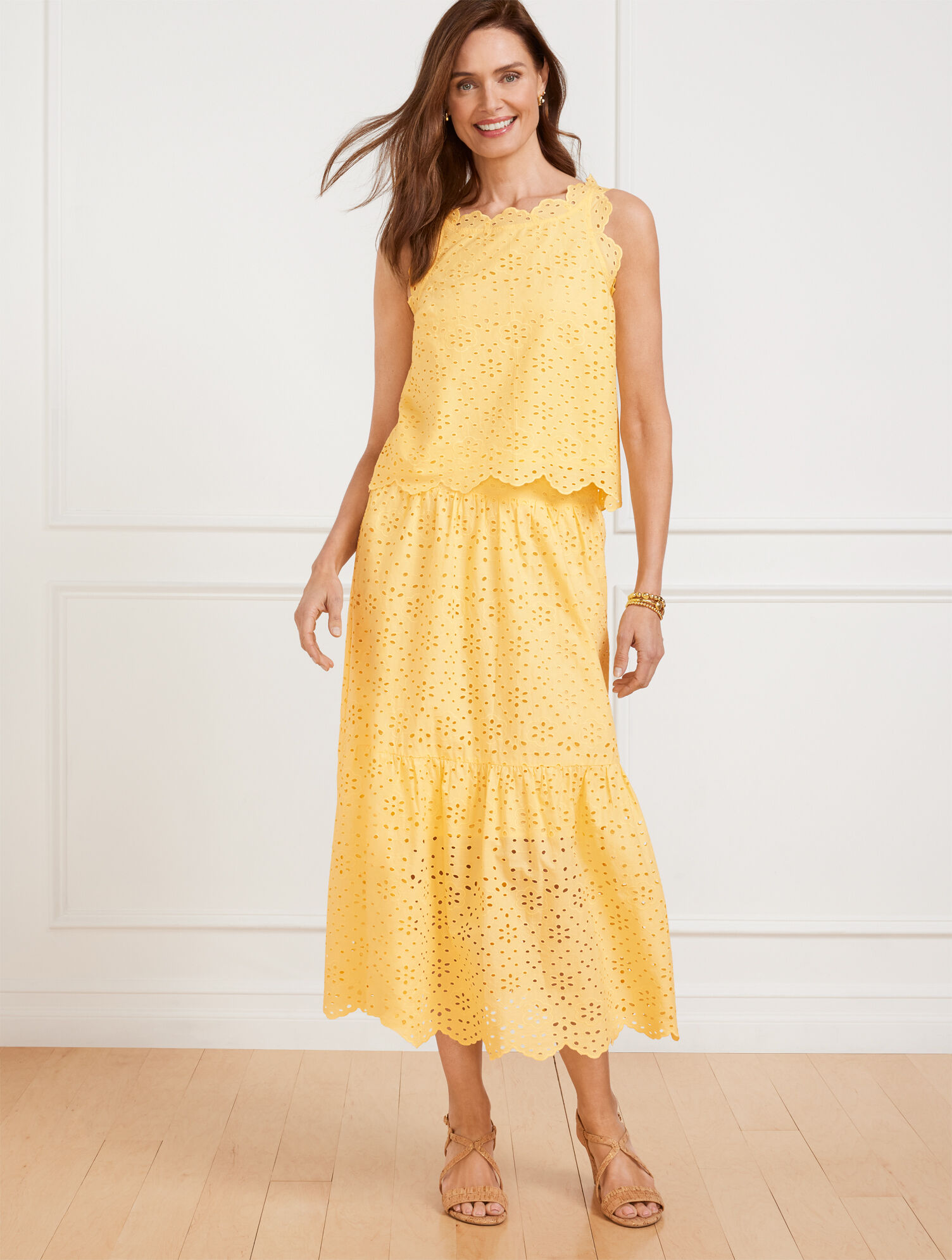 Floral Diamond Eyelet Flounce Midi Skirt