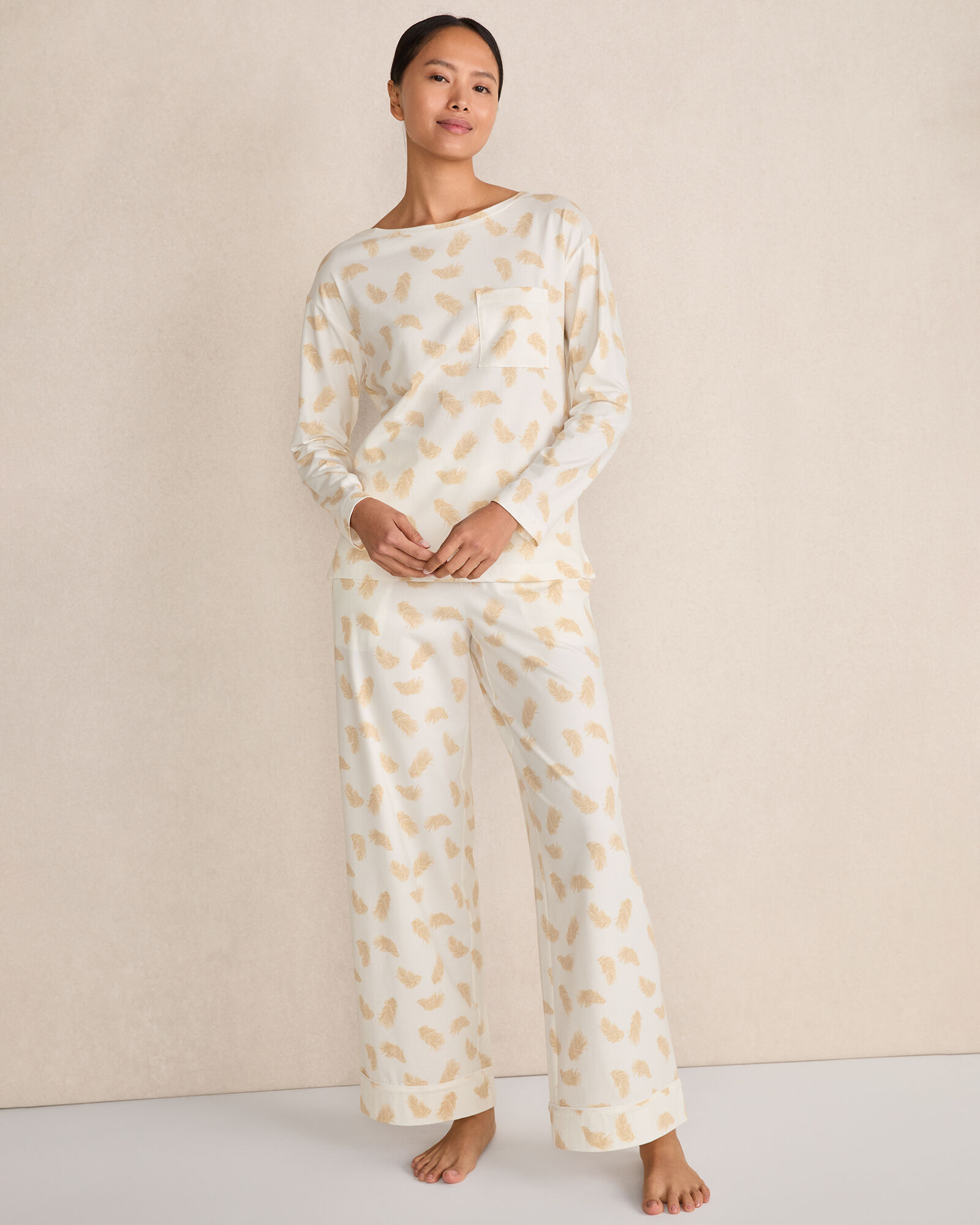 Organic Cotton Jersey Feather Print Pajama Pants