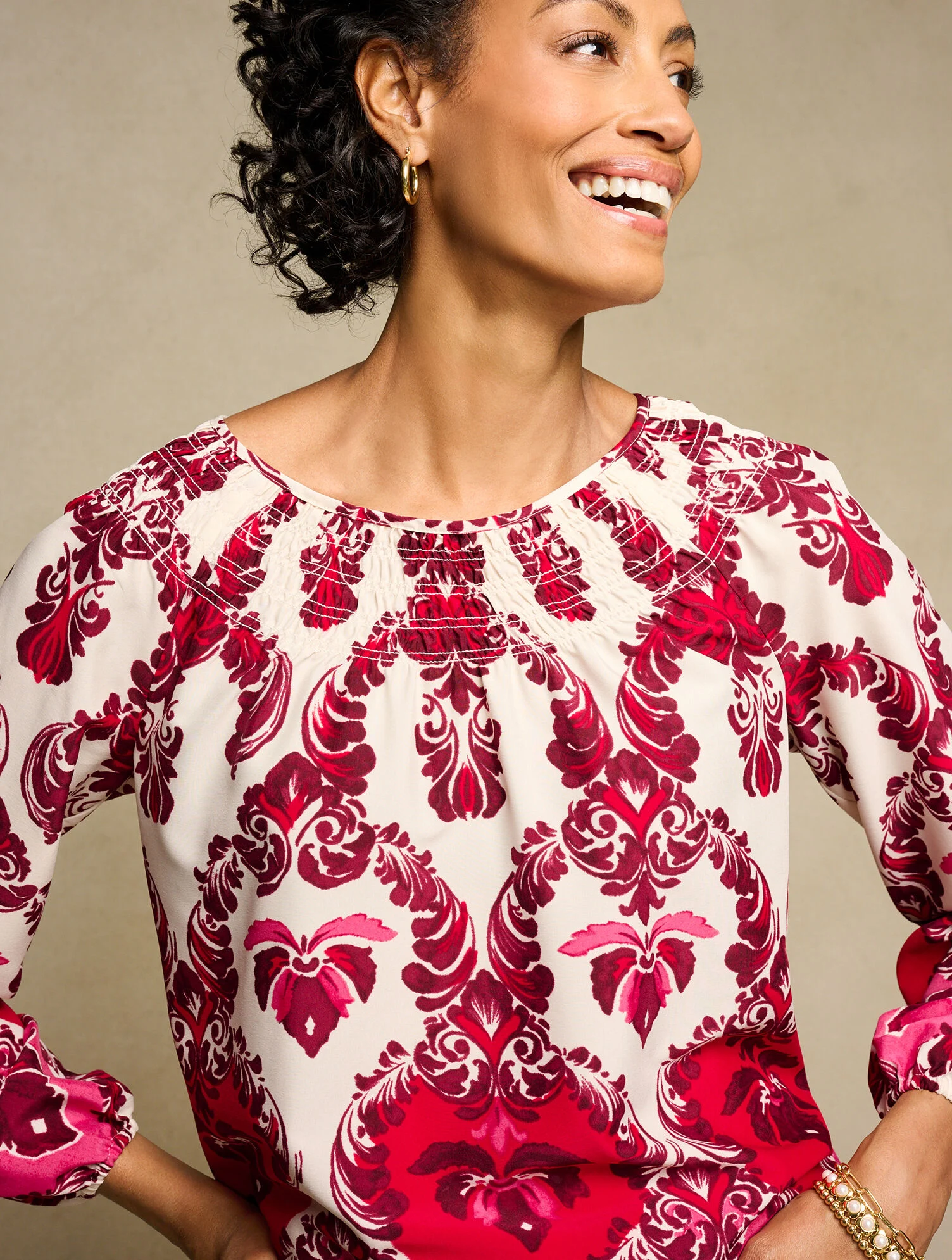 Smocked Top - Watercolor Damask