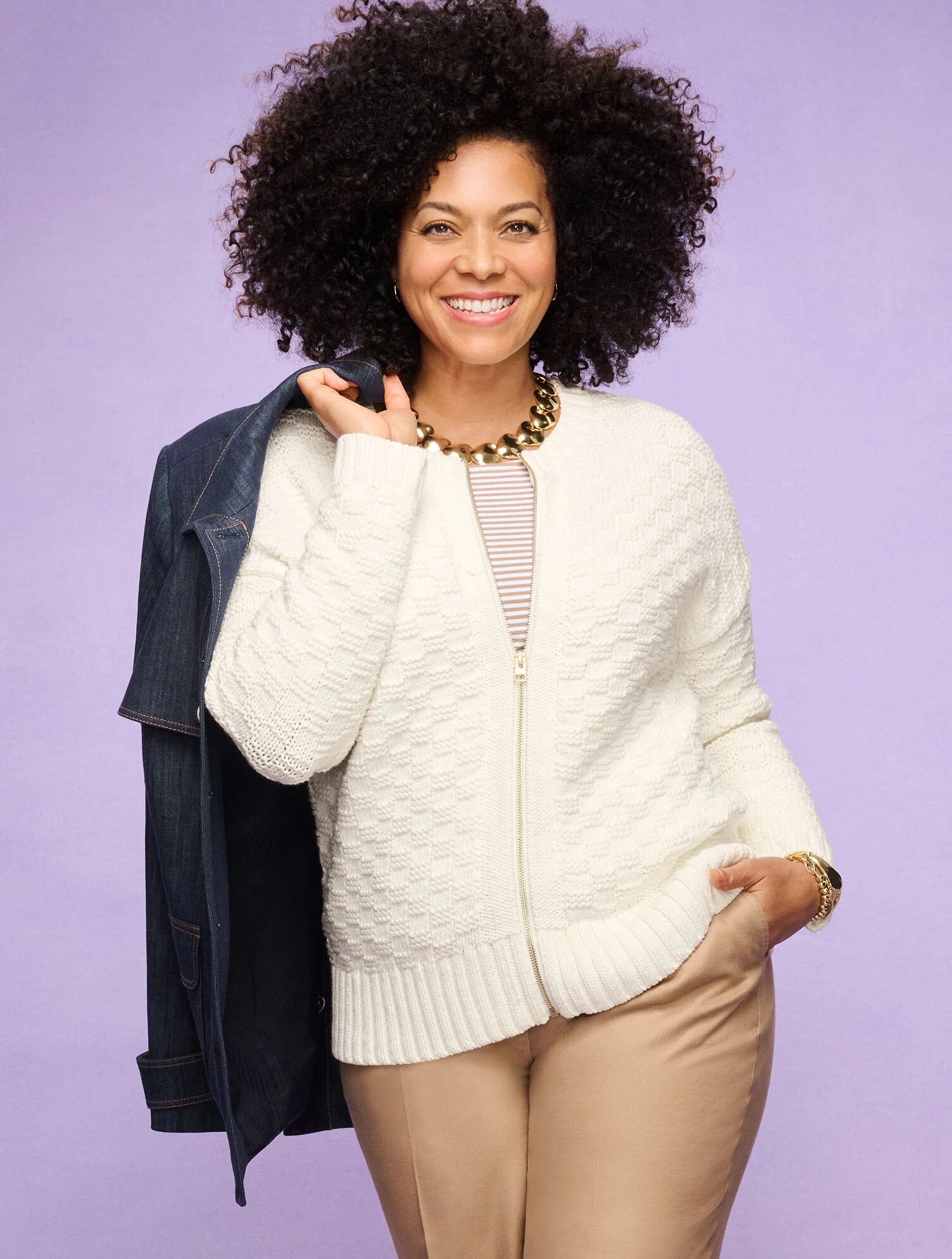 Texture Stitch Bomber Cardigan