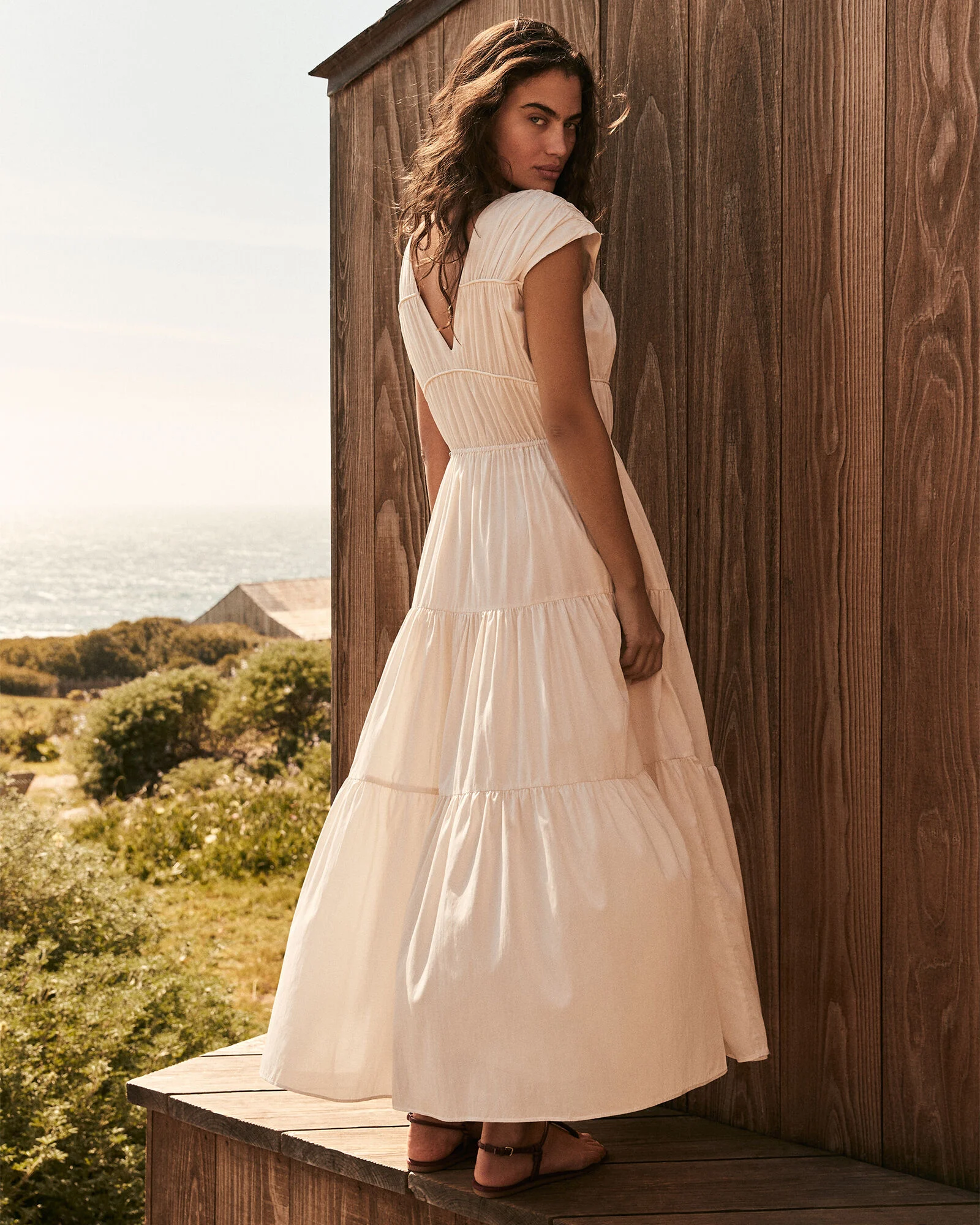 Cotton Voile Rouched Maxi Dress