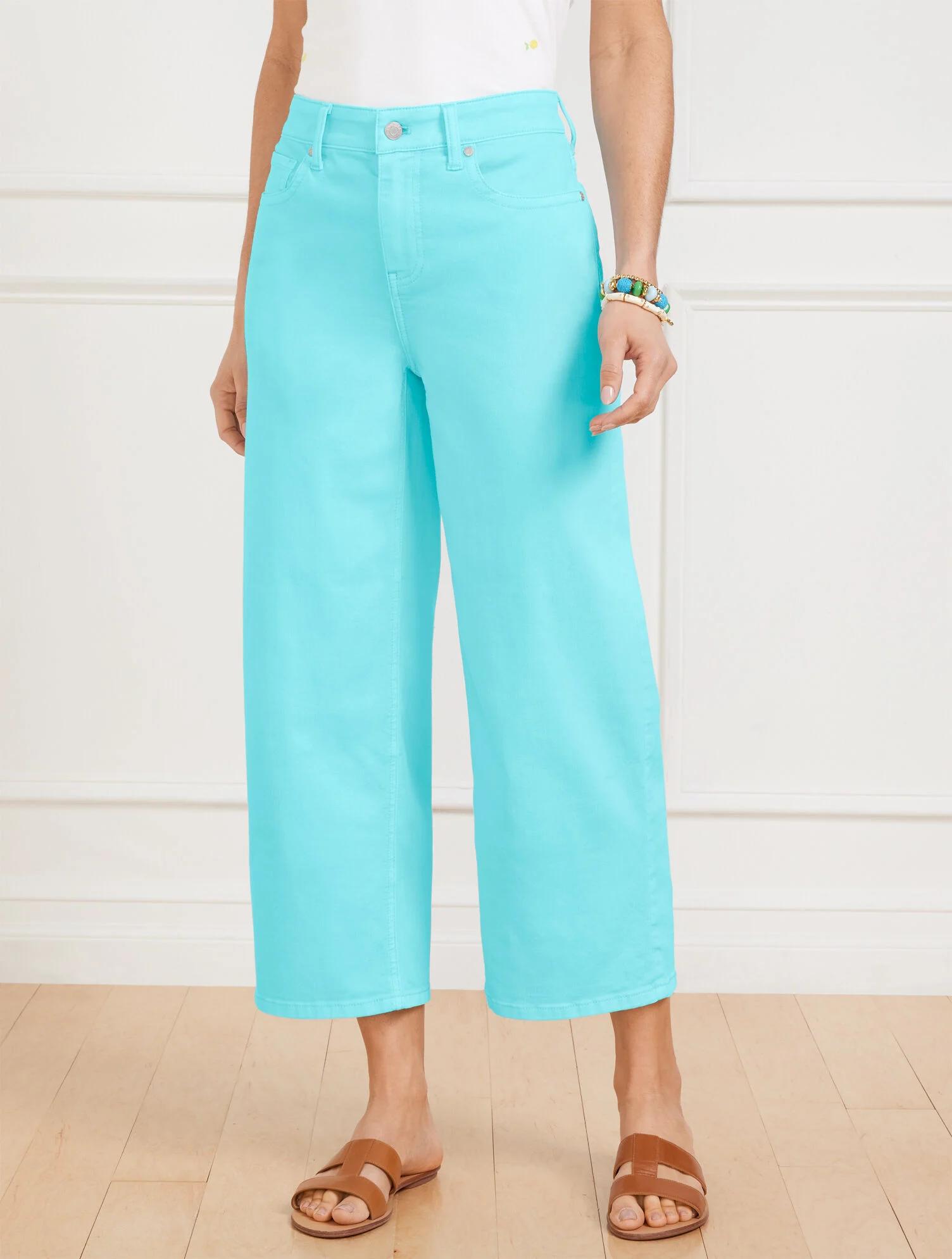 High Waist Wide Crop Jeans - Vivid Turquoise