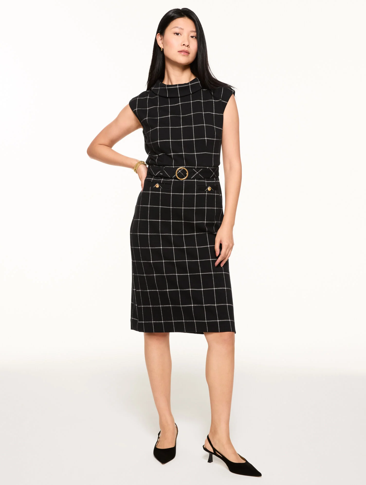 Mockneck A-Line Shift Dress - Autumn Windowpane