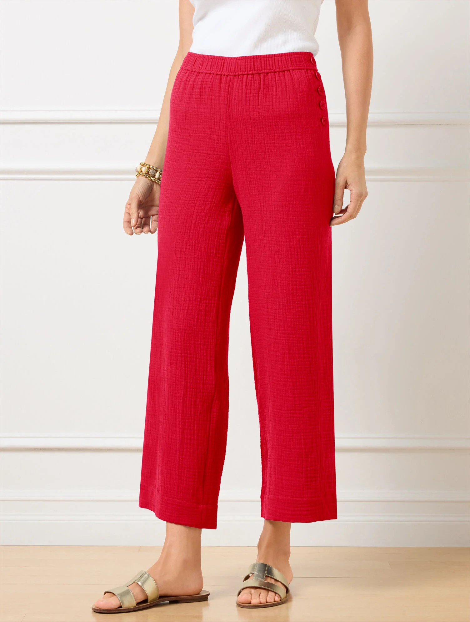 Wide Crop Pull-On Gauze Pants