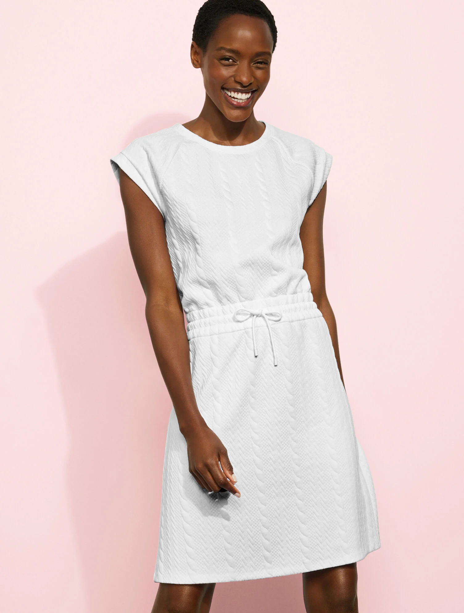 Crewneck T-shirt Dress - Cable Jacquard