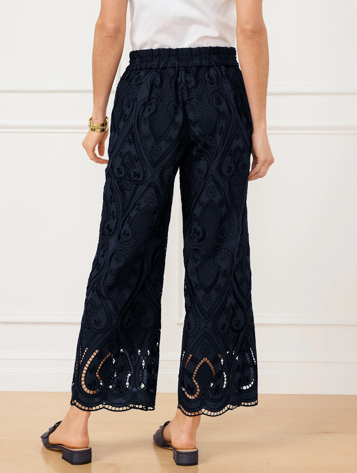 Wide Crop Pull-On Eyelet Pants