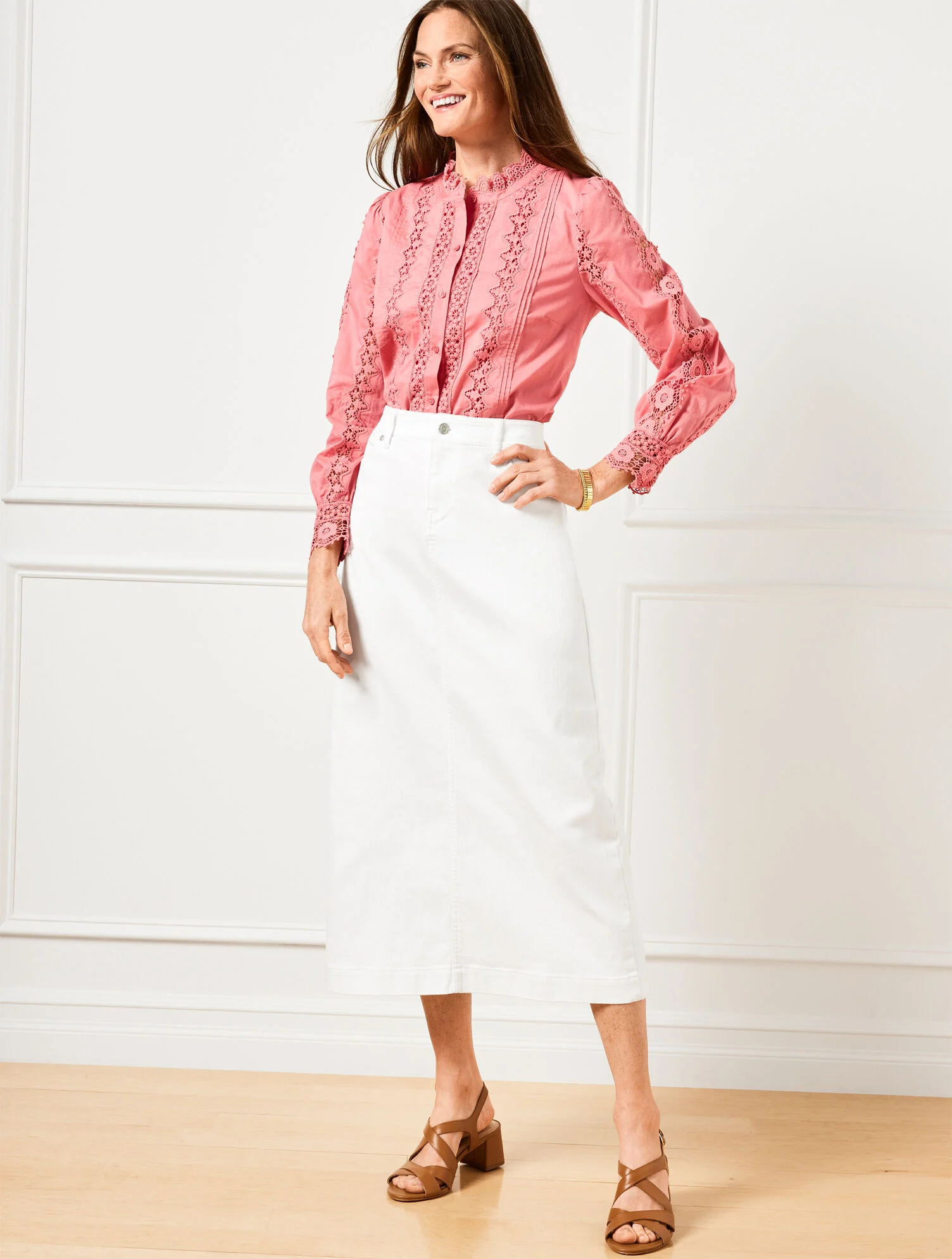 Denim Midi Skirt - White