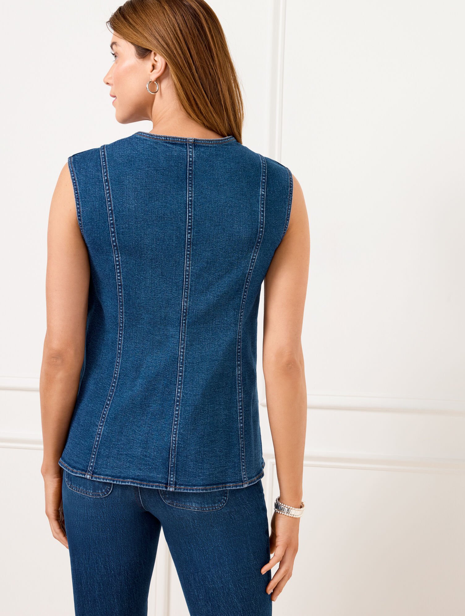 Tailored Seaming  Long Denim Vest