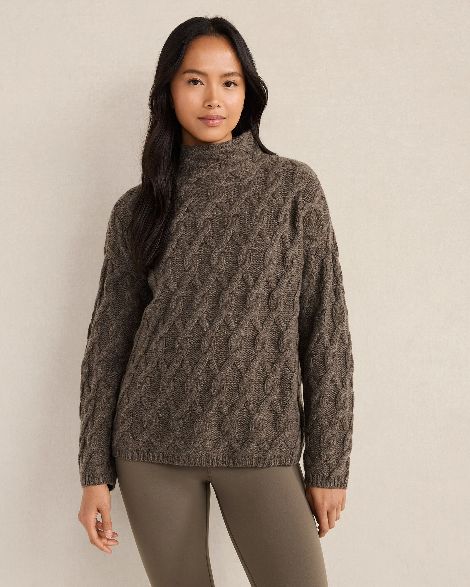 Cashmere Allover Cable Mockneck Sweater
