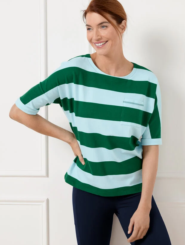 UPF 50+ Piqué Pocket Tee - Rugby Stripe