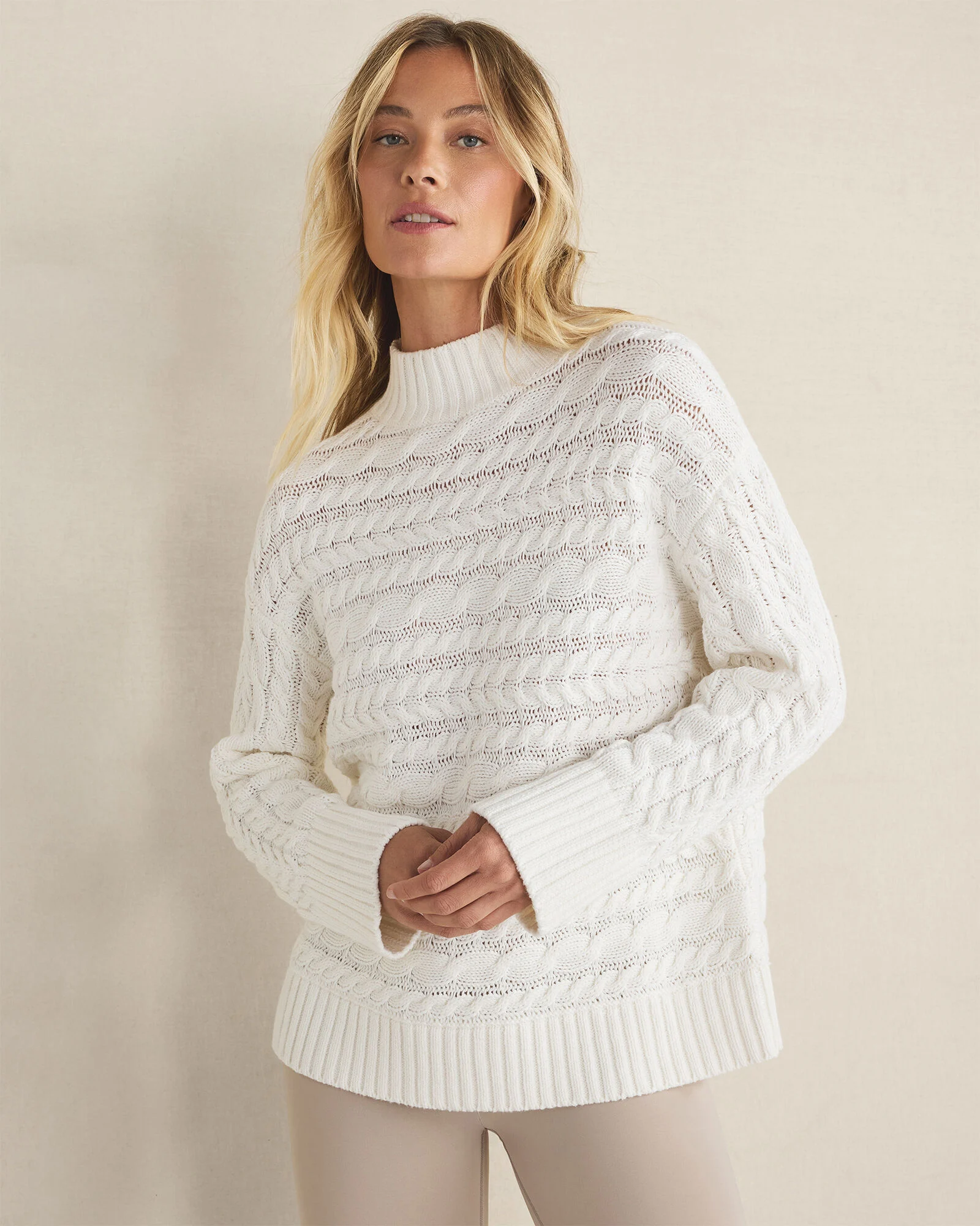 Organic Cotton Horizontal Cable Funnel Neck Sweater