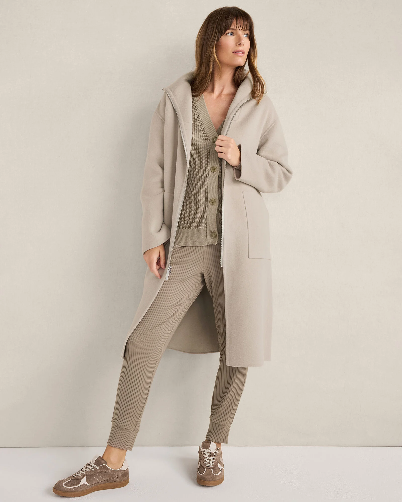Wool Blend Funnel Neck Coat