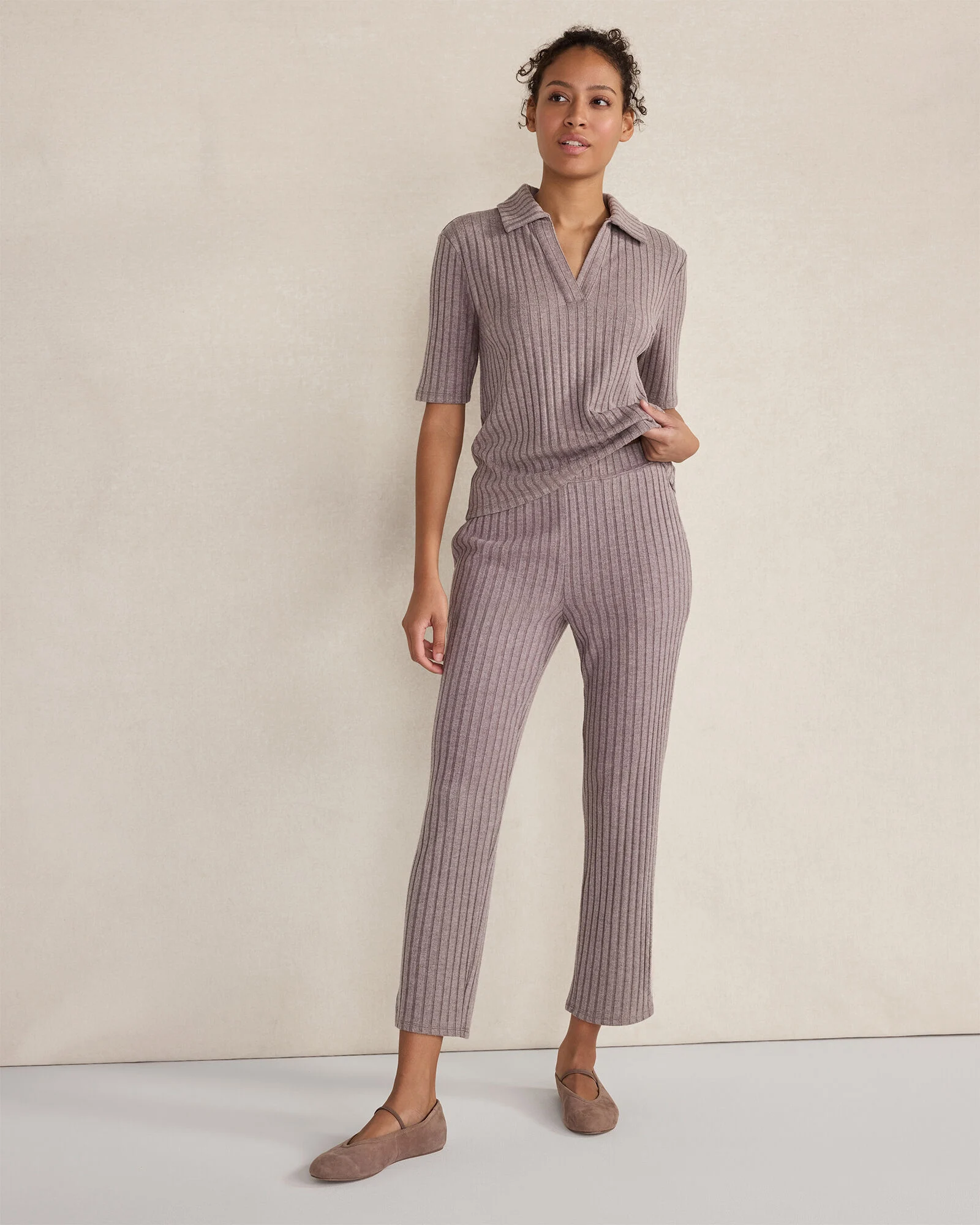 Wide Rib Knit Tapered Pants