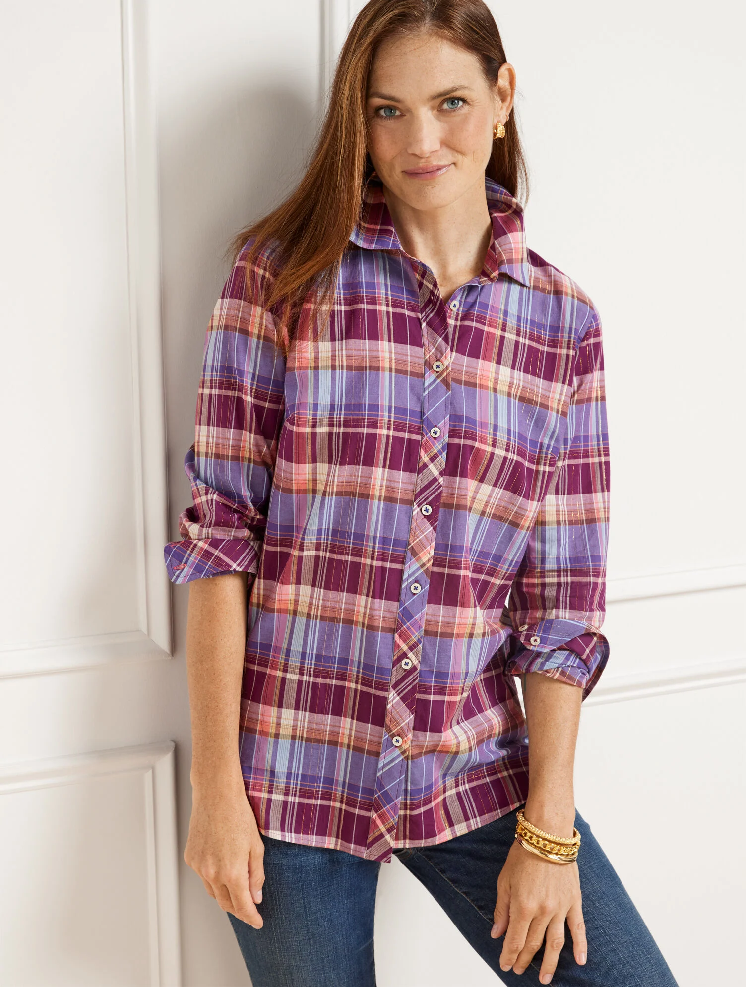 Cotton Button Front Shirt - Fabulous Plaid