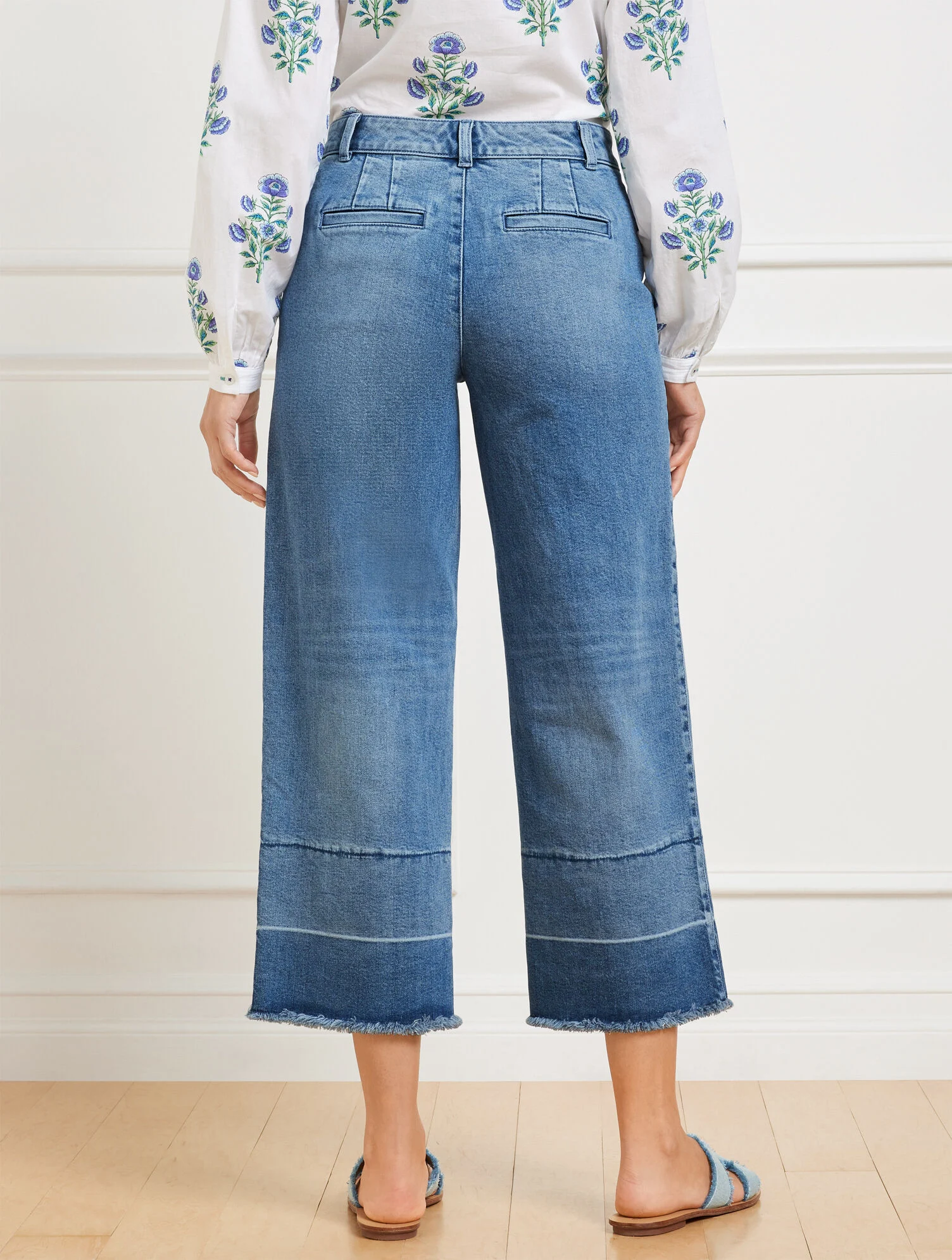 Wide Crop Released Hem Jeans - Mattituck Wash