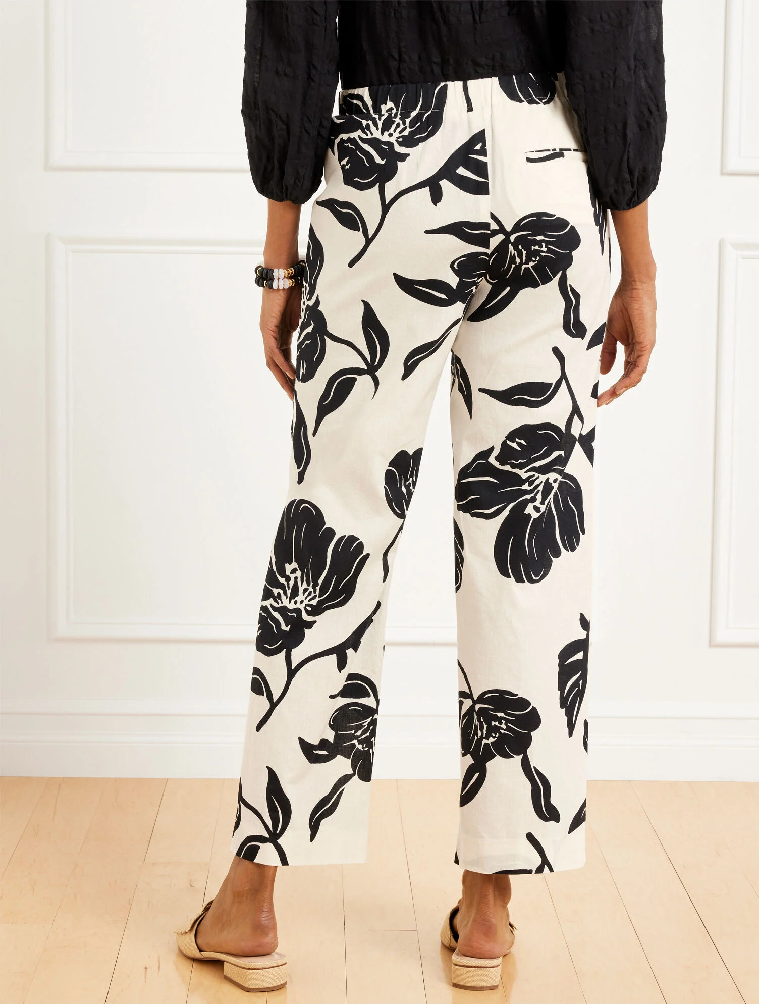 Straight Ankle Pull-On Washed Linen Pants - Stunning Blooms