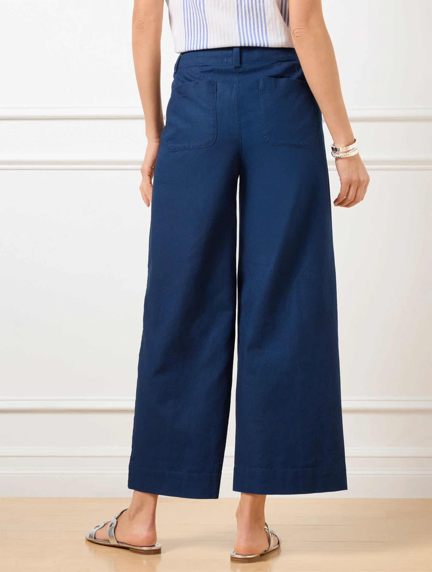 Wide Crop Patch Pocket Washed Linen Pants
