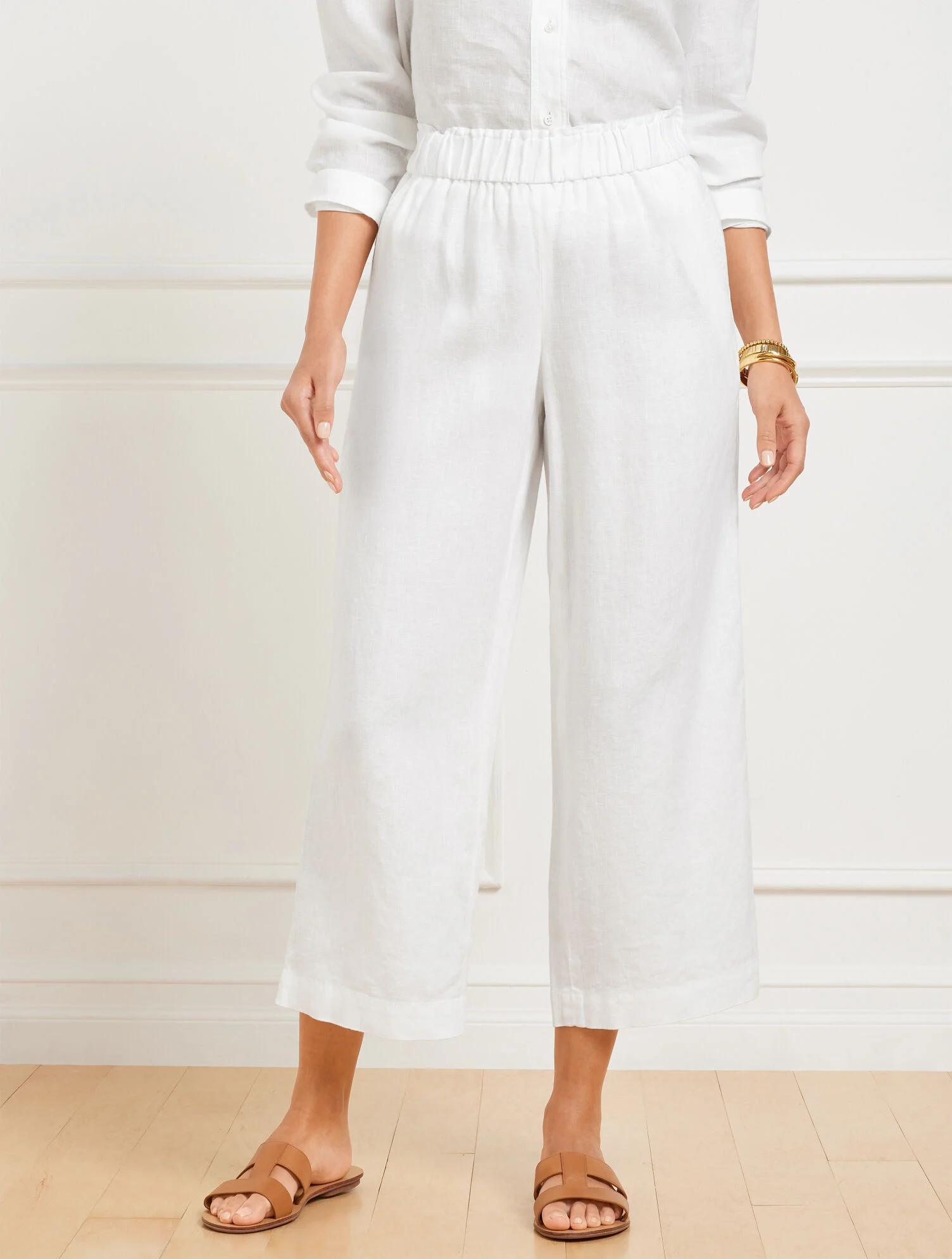 Wide Crop Pull-On Washed Linen Pants