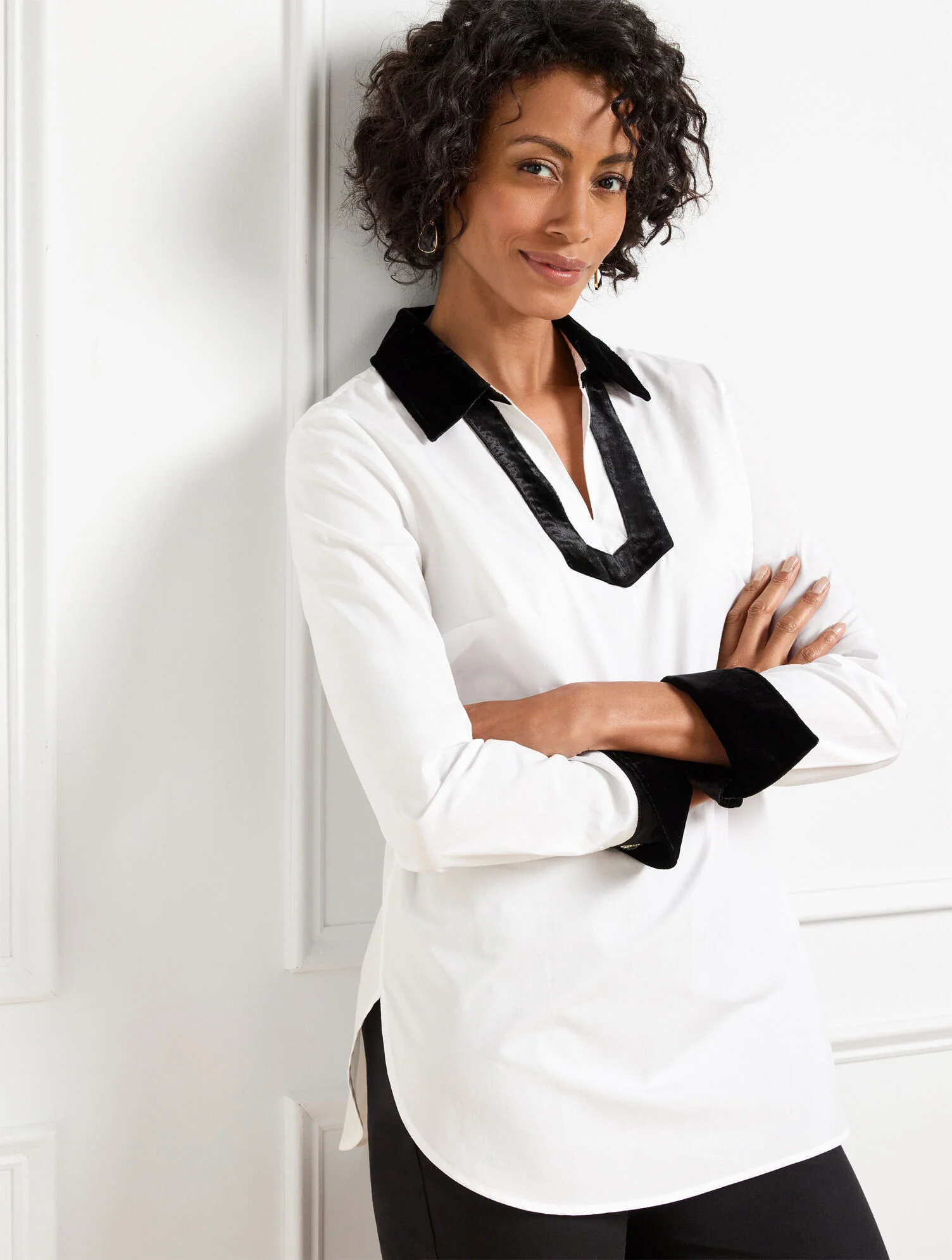 Velvet Trim Poplin Tunic