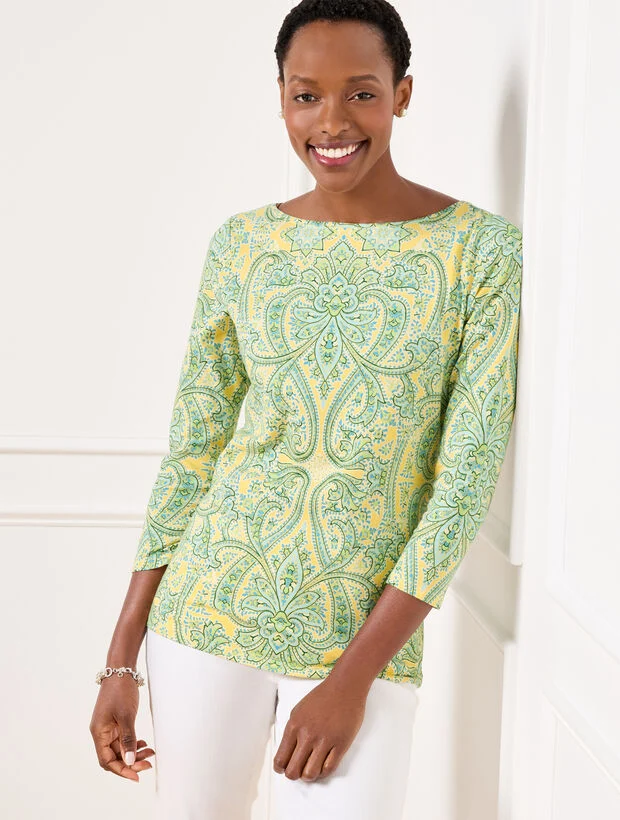 Bateau Neck Tee - Dazzling Paisley