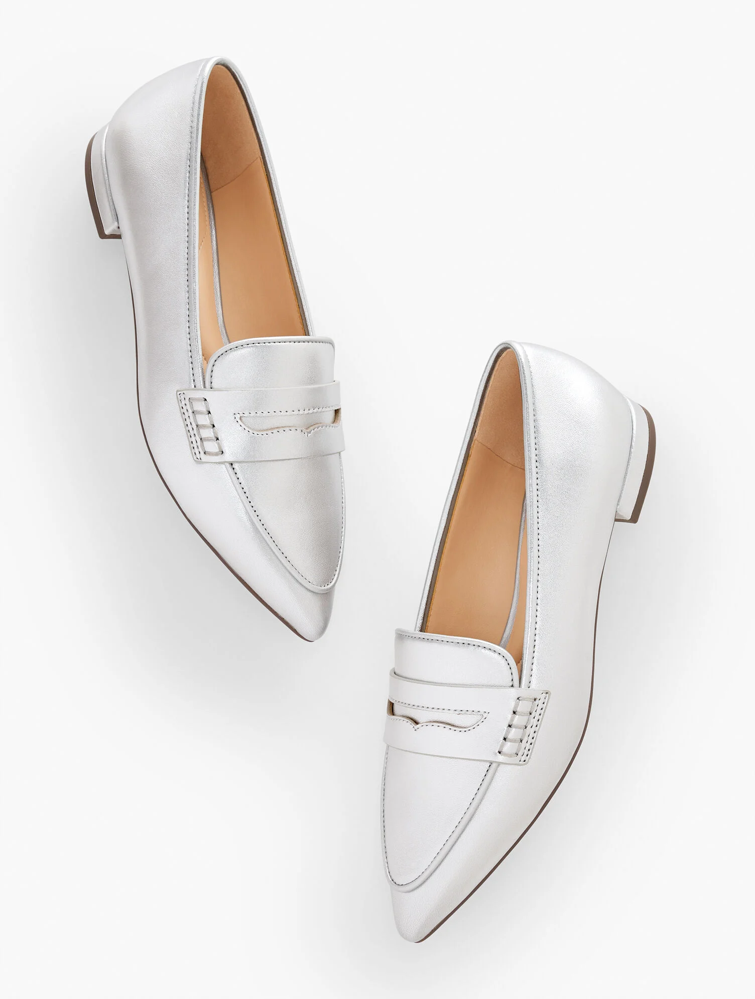 Scarlet Pointed Toe Metallic Leather Loafers