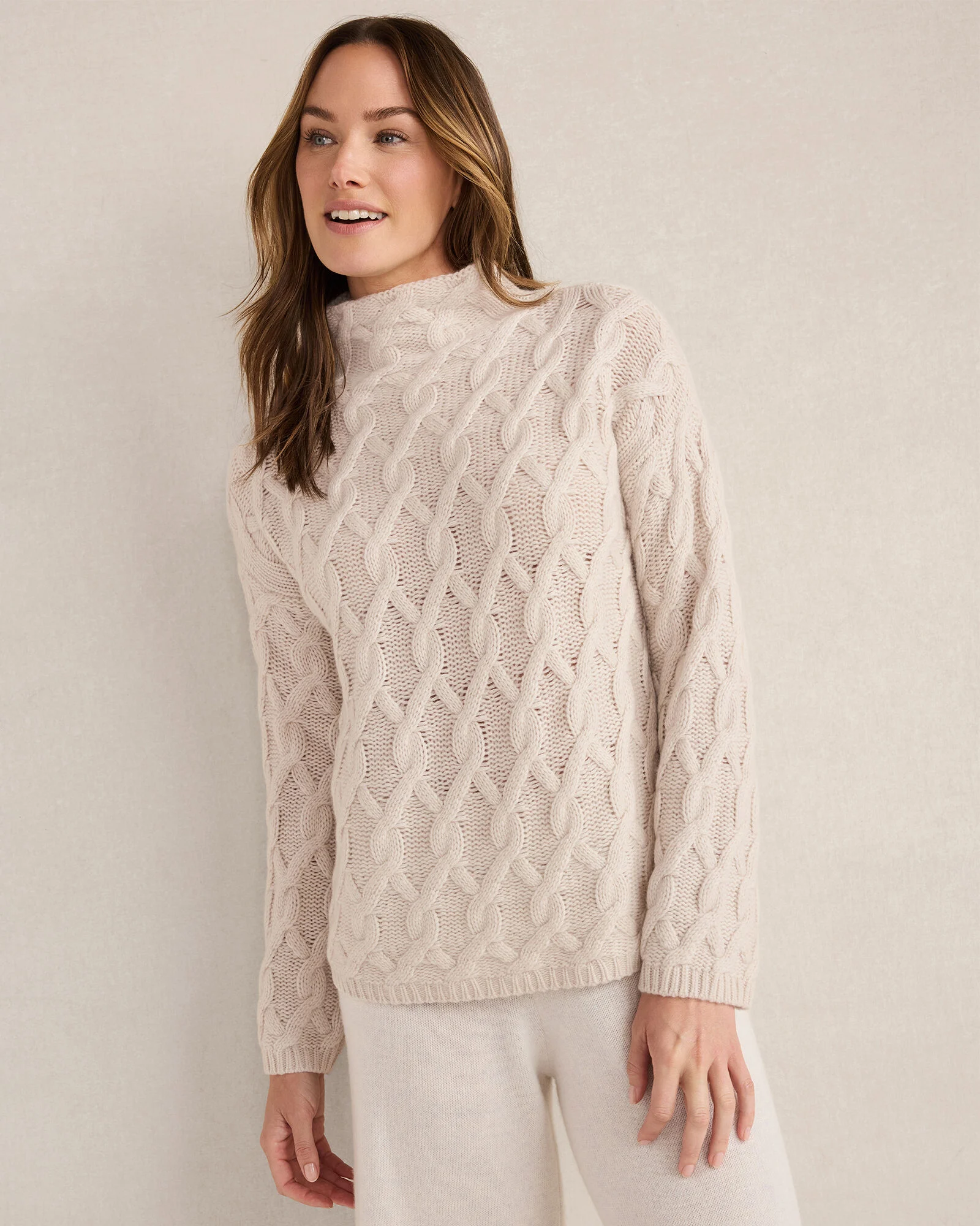 Cashmere Allover Cable Mockneck Sweater
