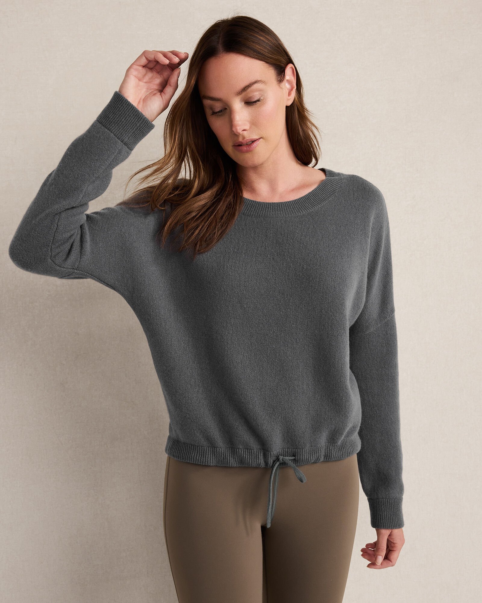 Cashmere Tie-Front Crewneck Sweater