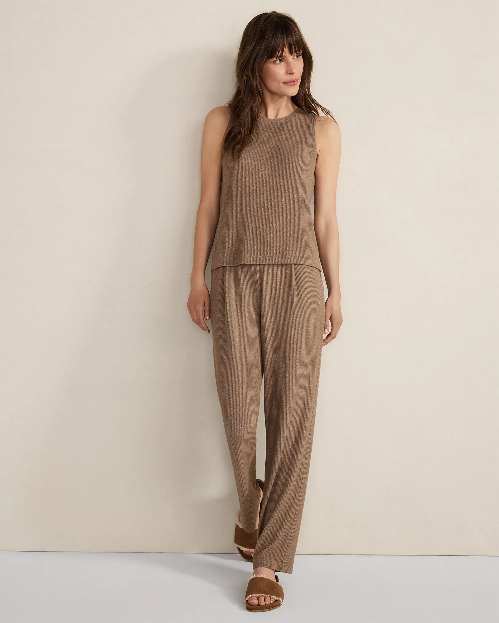 Brushed Rib Knit Tapered Pants