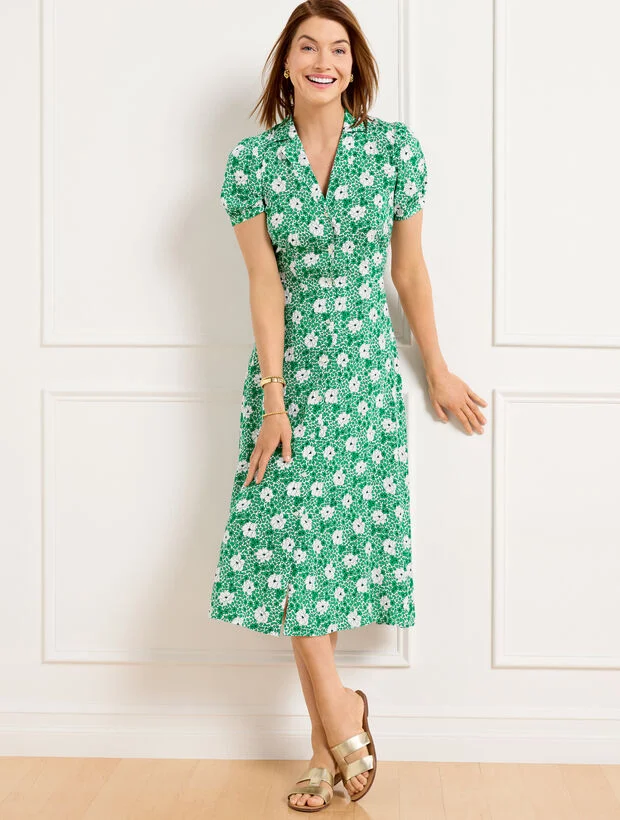 Puff Sleeve Shirtdress - Ditsy Vines