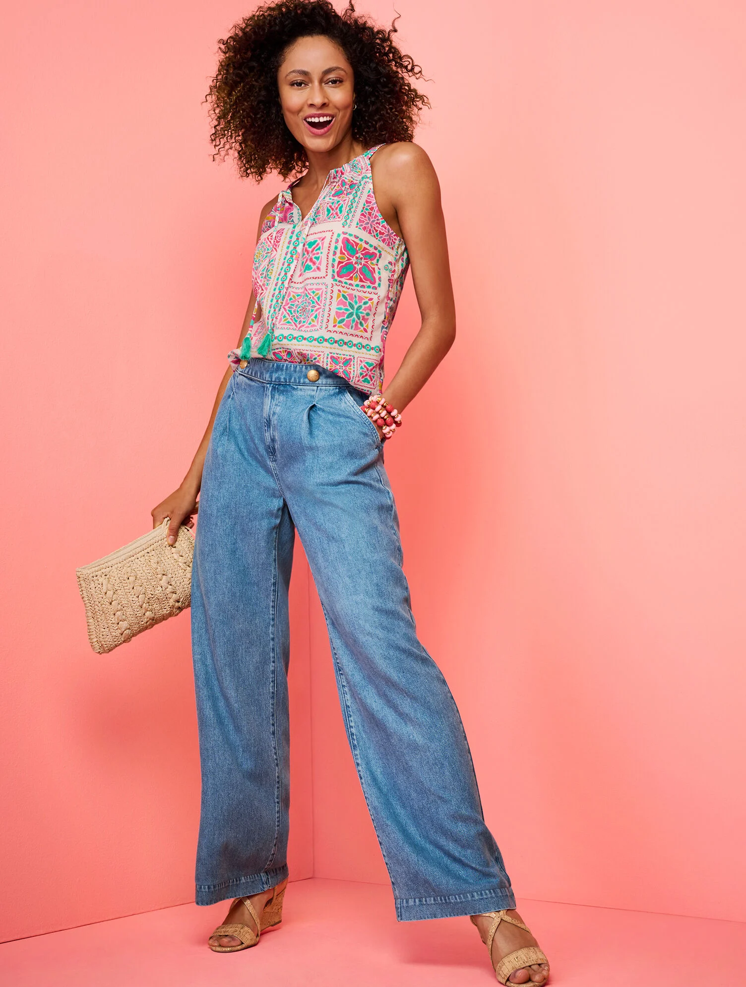 Tie Front Halter Top - Painterly Tiles