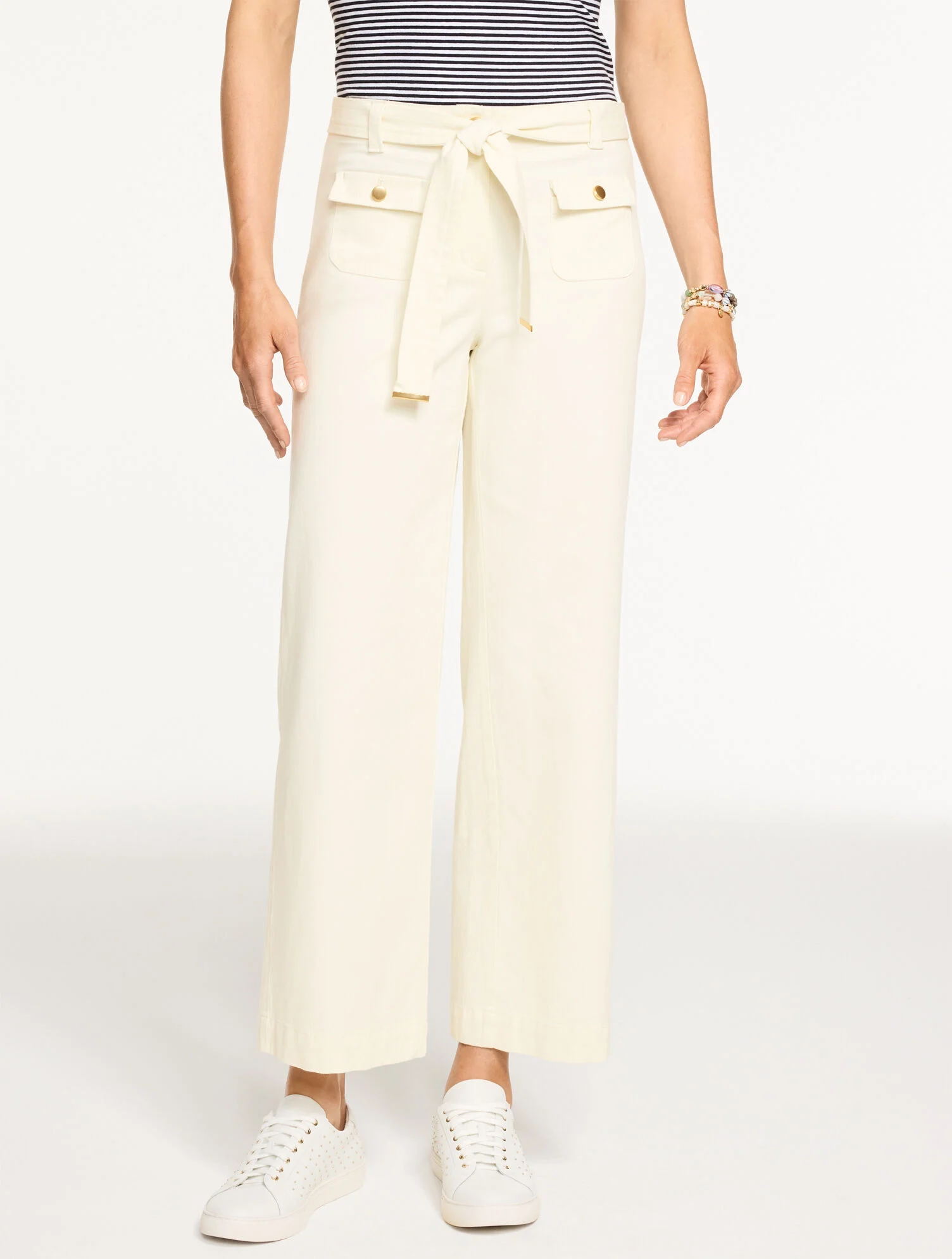 Wide Ankle Belted Twill Pants