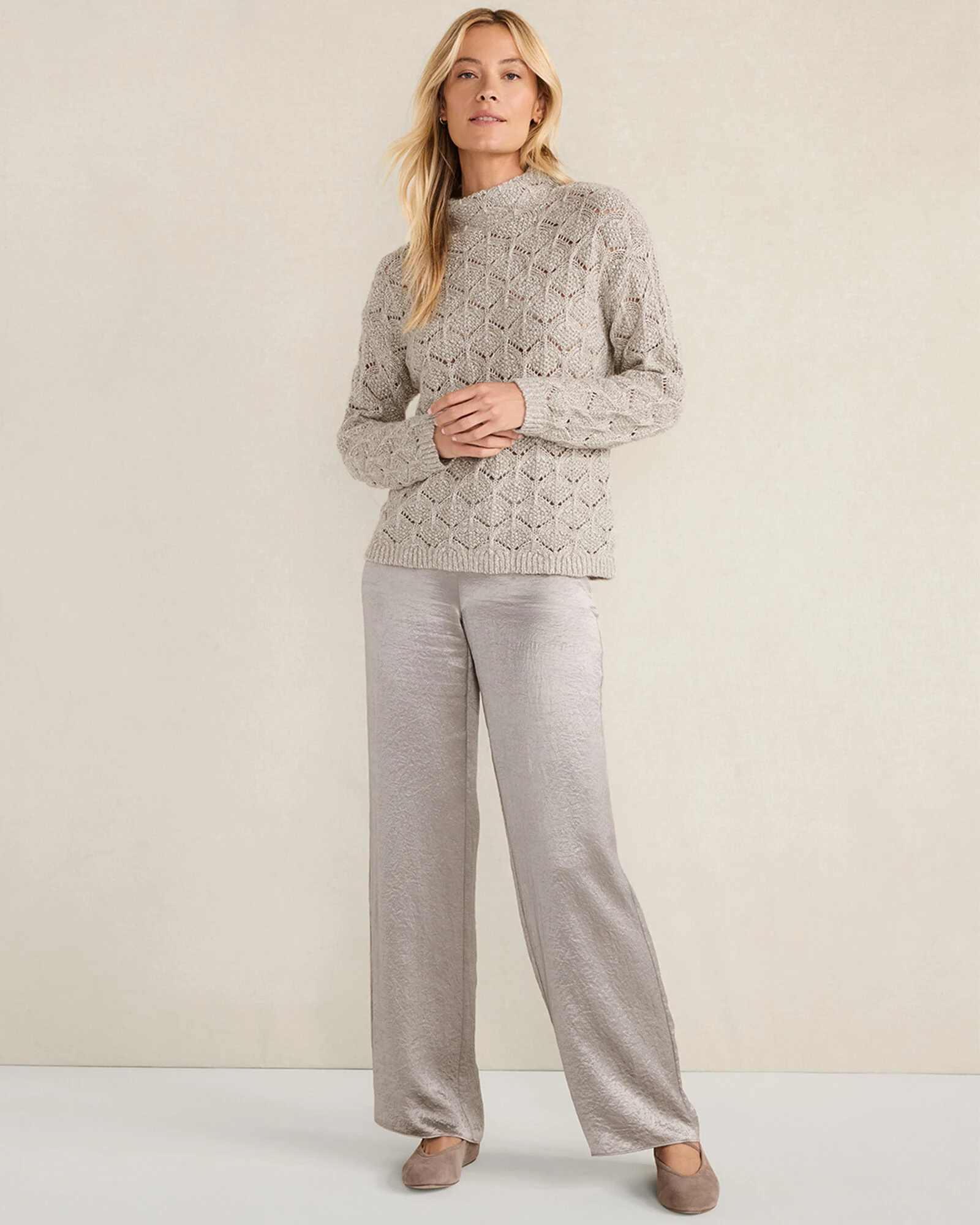 Lurex Blend Pointelle Crewneck Sweater