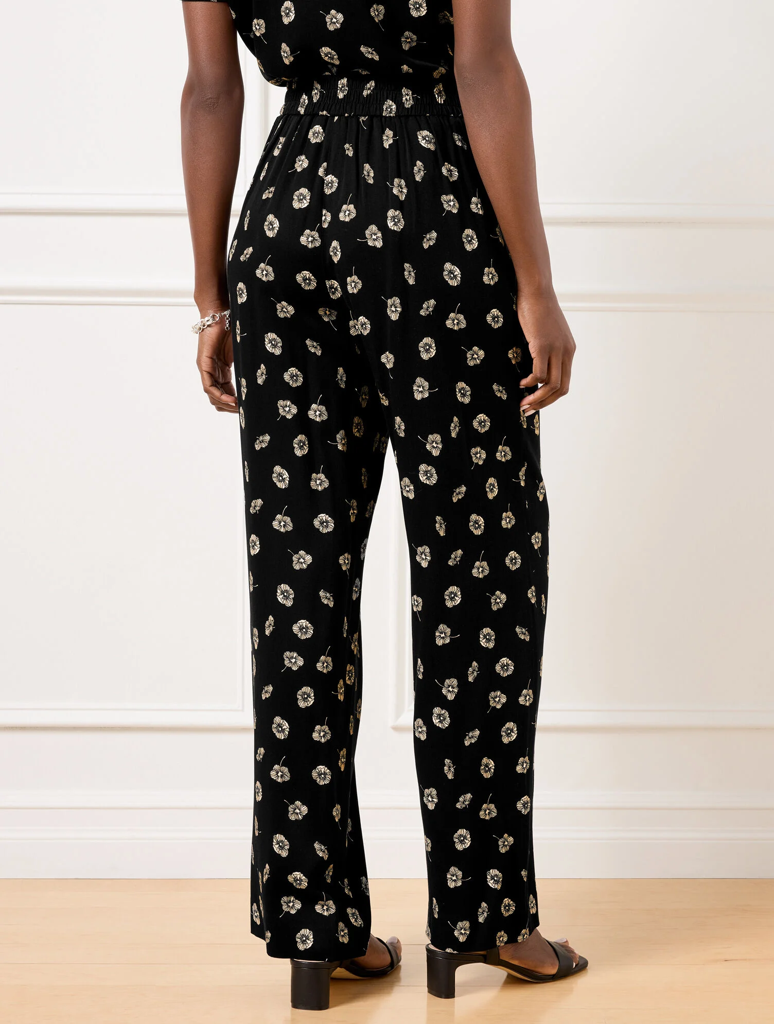 Wide Leg Pull-On Pants - Deco Flowers