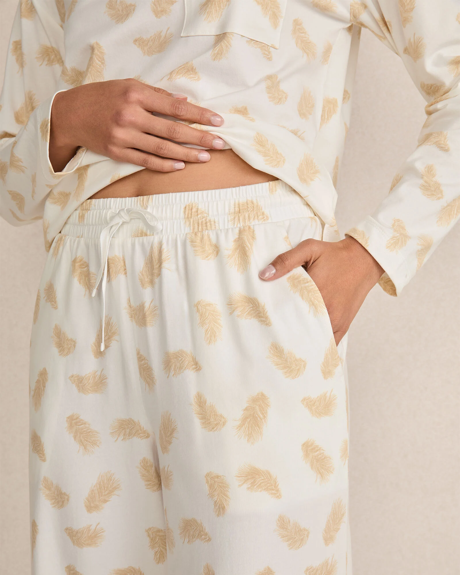Organic Cotton Jersey Feather Print Pajama Pants