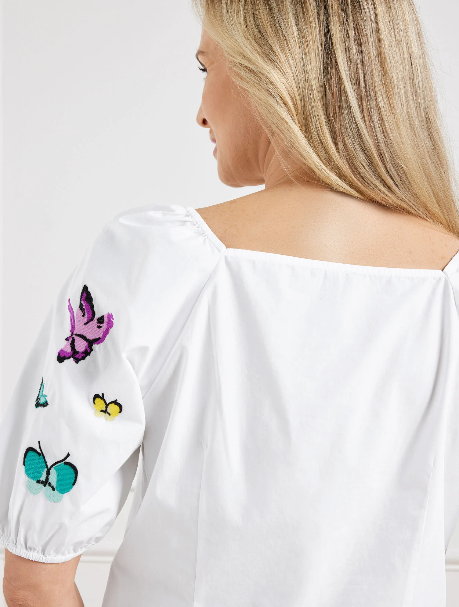 Embroidered Poplin Top - Scattered Butterfly