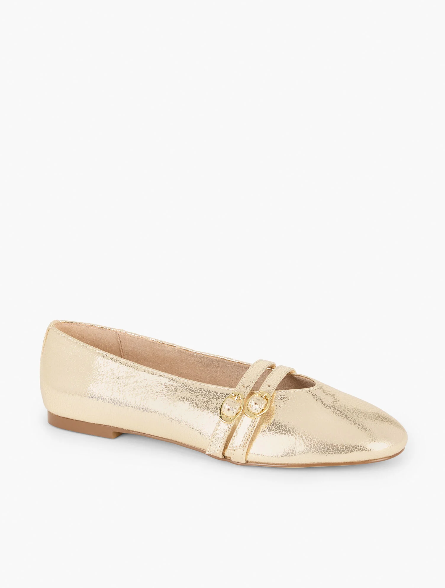 Vera Leather Mary Jane Ballet Flats - Metallic Crackle
