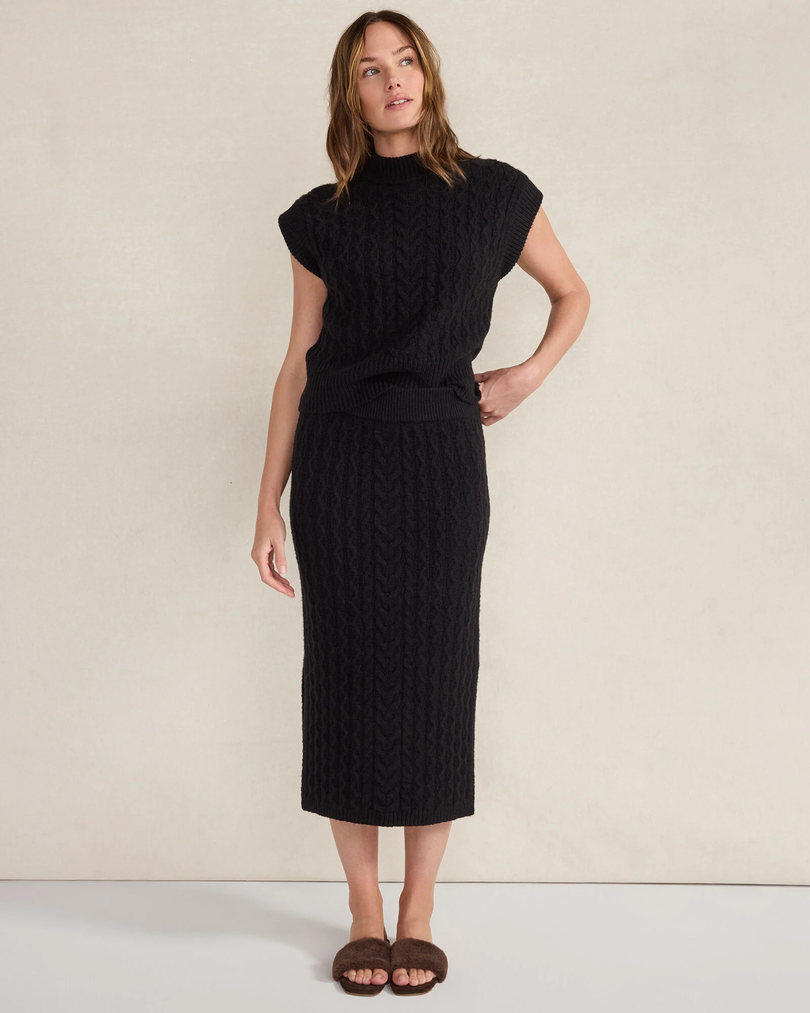 Organic Cotton Blend Cable Midi Skirt