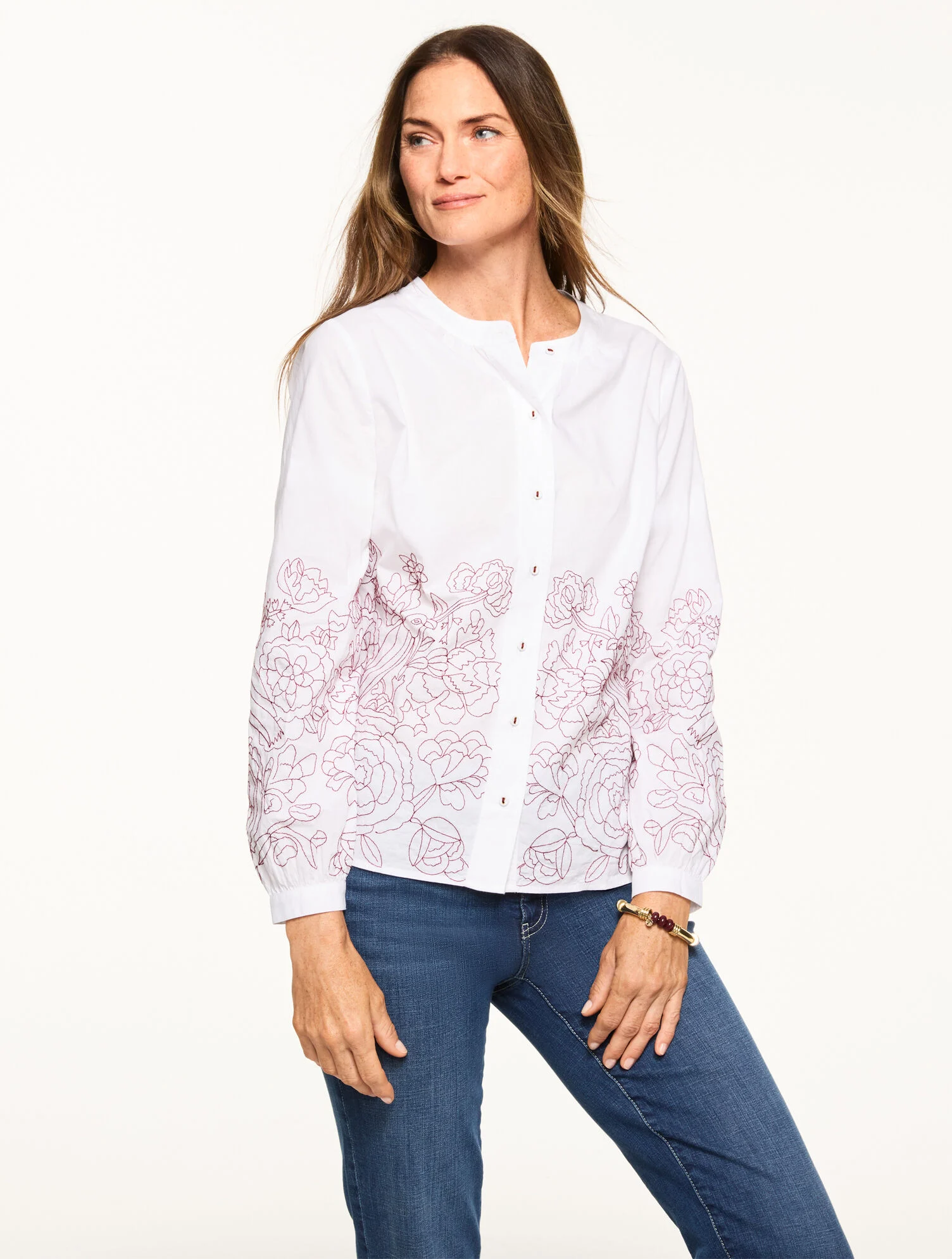 Contrast Embroidered Poplin Top